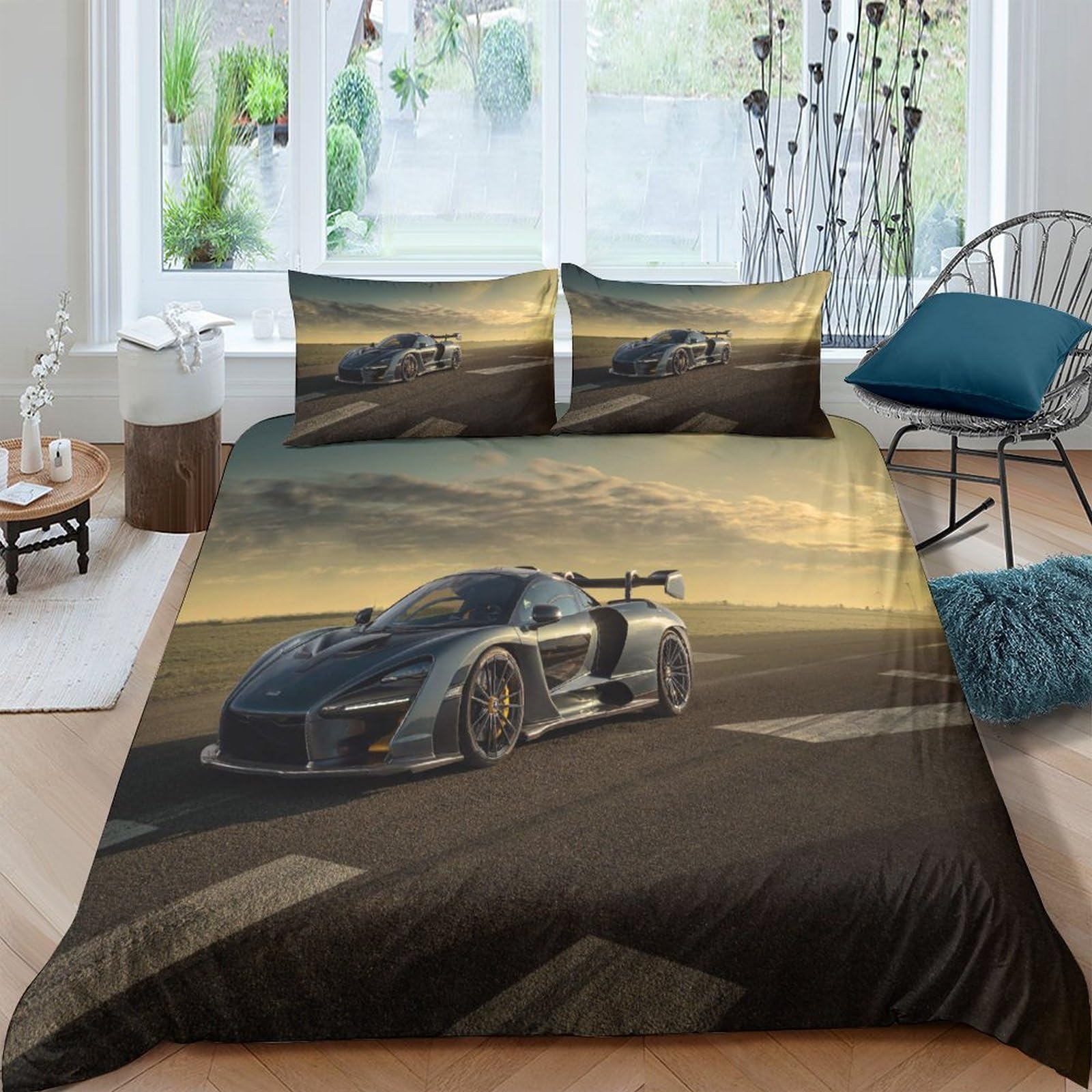 BARDYS Super Car Duvet Cover with Pillowcaser Kids 3D Printed Bedding Sports Car Comforter Cover Soft Microfiber Quilt Cover for Girls, Boys Bedding Set，with Zipper Closure Double（200x200cm）