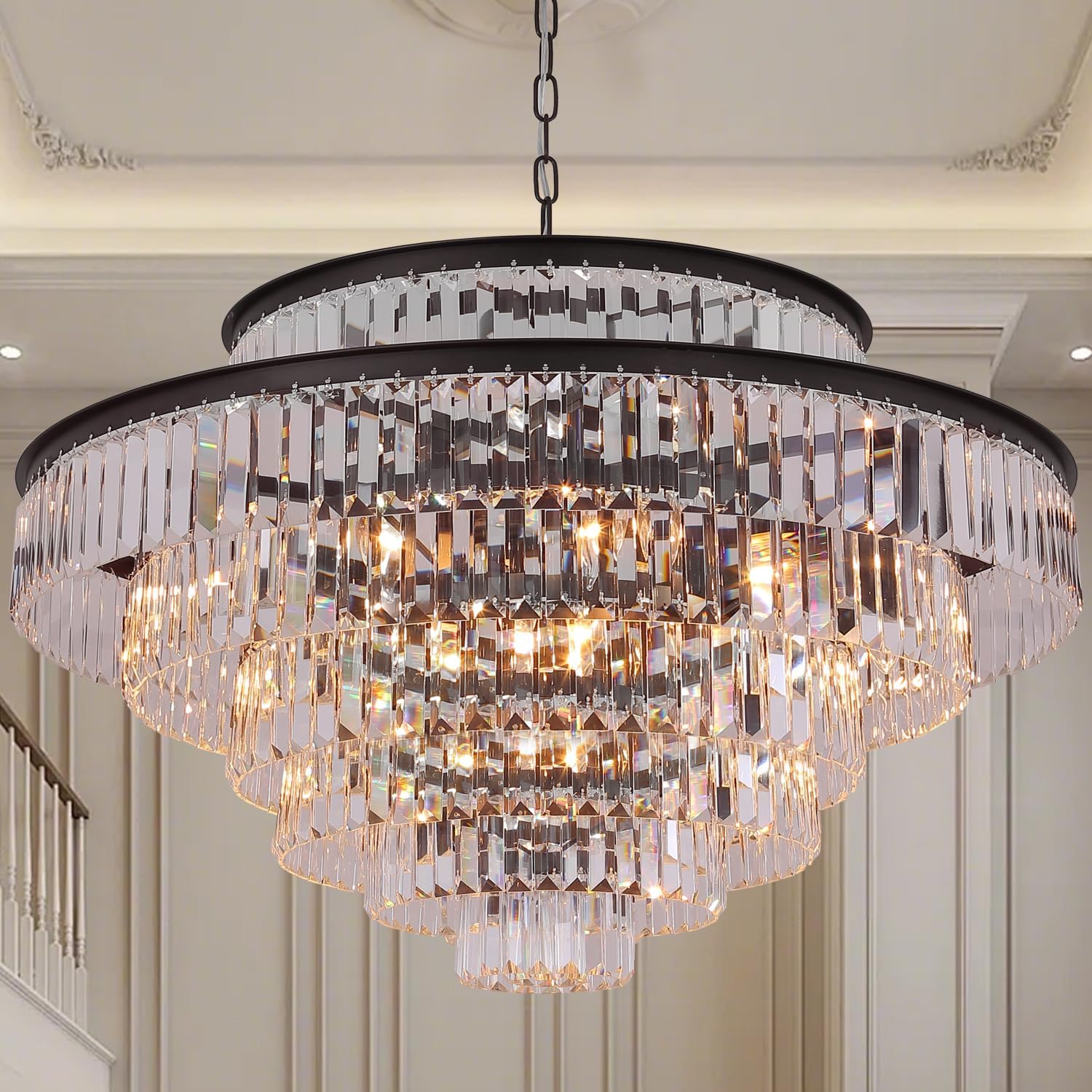 GMlixin Large Crystal Chandelier Modern Luxury Pendant Ceiling Lights Fixture Hanging Raindrop Pendant Light Fixture for Dining Room Bedroom Living