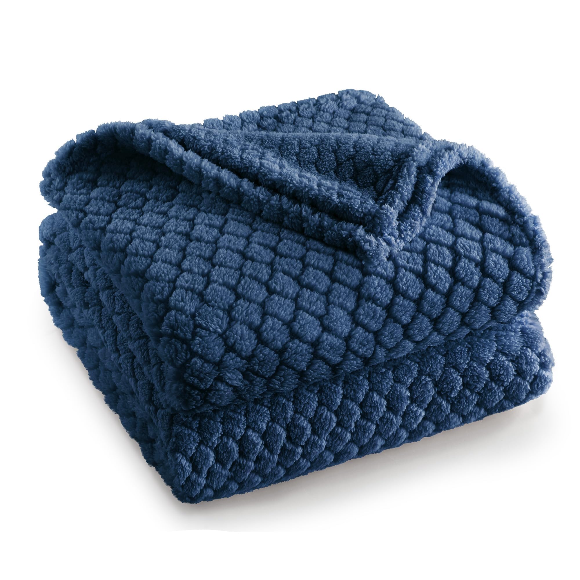 Exclusivo Mezcla Fleece Throw Blanket for Couch, Super Soft Jacquard Bed Blanket, Lightweight Fuzzy Warm for All Seasons, 127x152 CM, Navy Blue