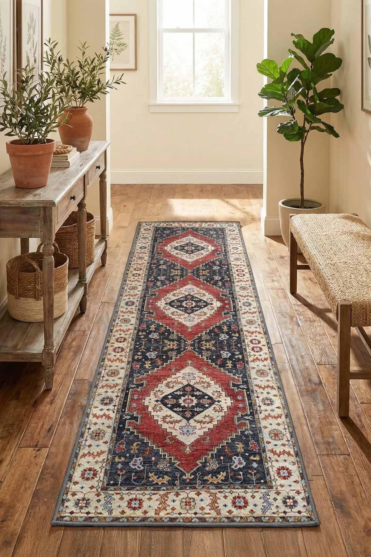 Monnhein Antrasit Yolluk Arm-2 - Yıkanabilir, Kaymaz Taban, Dijital Baskılı, Leke Tutmaz, İnce Hav, Modern Koridor, Mutfak, Antre ve Salon için Dekoratif Yolluk