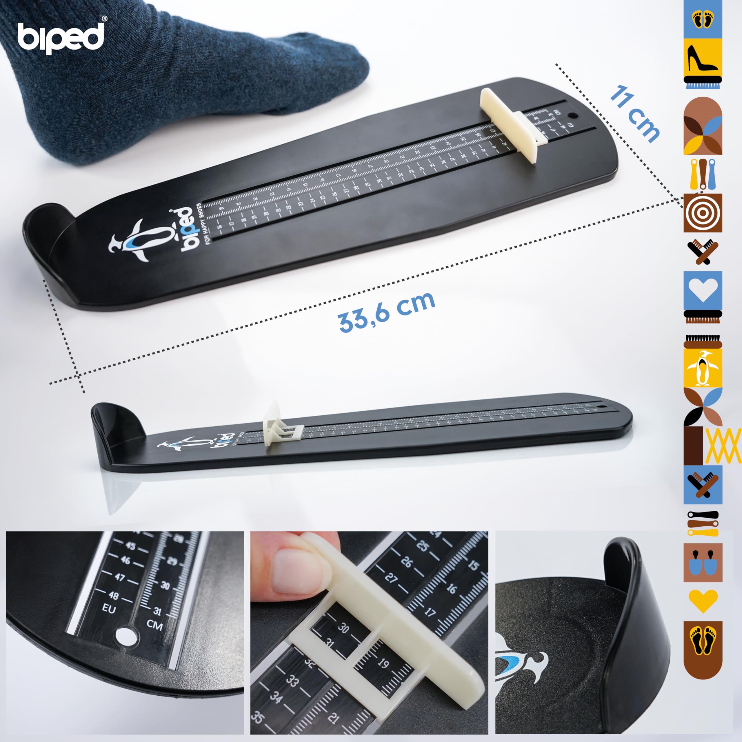 biped Appareil de mesure des pieds pour enfants et adultes – Échelle en cm incluse – Mesure-pointure pour chaussures tailles EU 15 à 48 – Pour femmes, hommes et enfants z2933