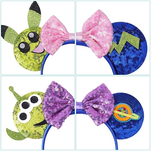 Miniatura 2 de Jaqakid Diademas de alienígena con orejas de ratón, diadema para fiestas de juguetes, diadema para fiestas temáticas, lentejuelas, lazos de belleza,