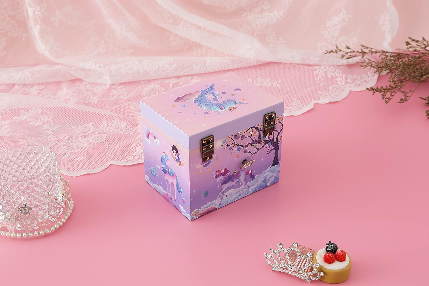 Agitation Unicorn Princess Wooden Musical Jewelry Box - Unicorn Gifts for Girls (Purple Unicorn3)