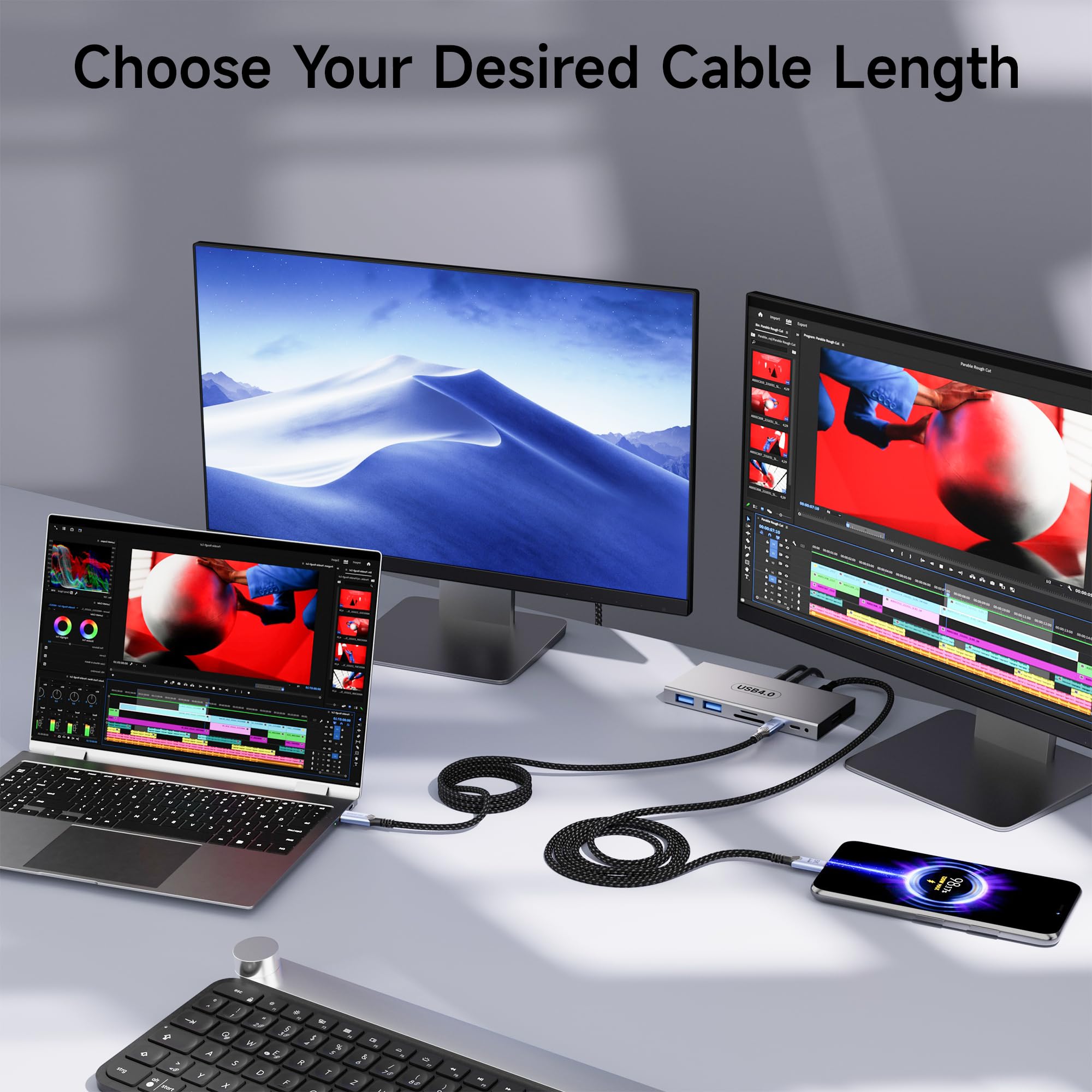 [2 Pezzi] Cavo USB Type-C 2M Compatibile Thunderbolt 4,USB4 Cavo,Trasmissione Dati Rapida 40GB,240W PD3.1 Ricarica Rapida,Supporto 8K@60Hz 4K@120Hz HDR per SSD, Dock,e Dispositivi Type-C