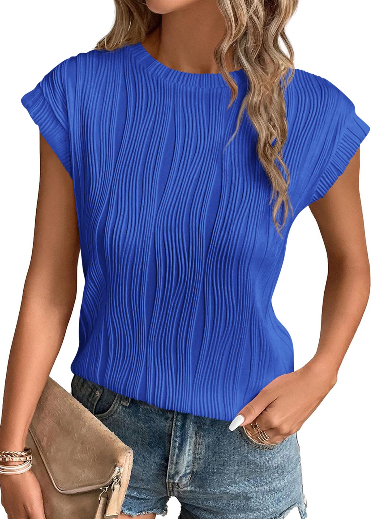 PRETTYGARDEN Blouses for Women Dressy Casual 2026 Spring Summer Business Office Tops Cap Sleeve Textured Cute Work Shirt