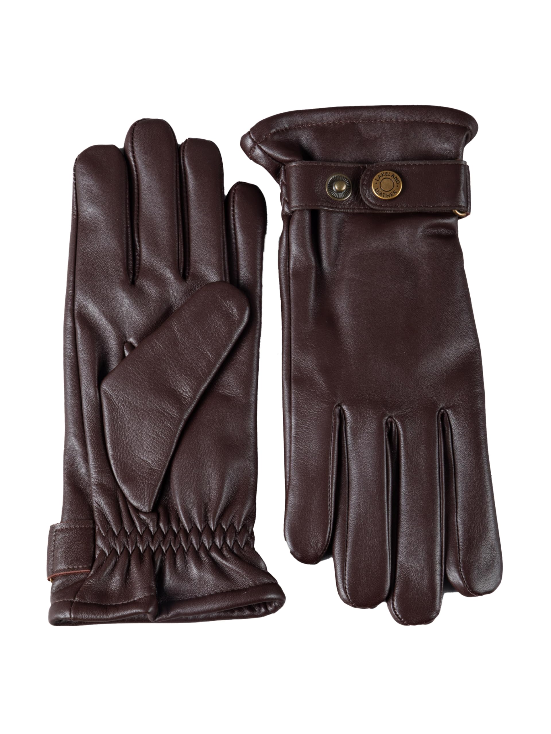 Lakeland Leather Men's Cognac Martin ’S Leather Gloves – Real Leather, Fleece-Lined, Adjustable Strap – Classic Winter Gloves (, L)
