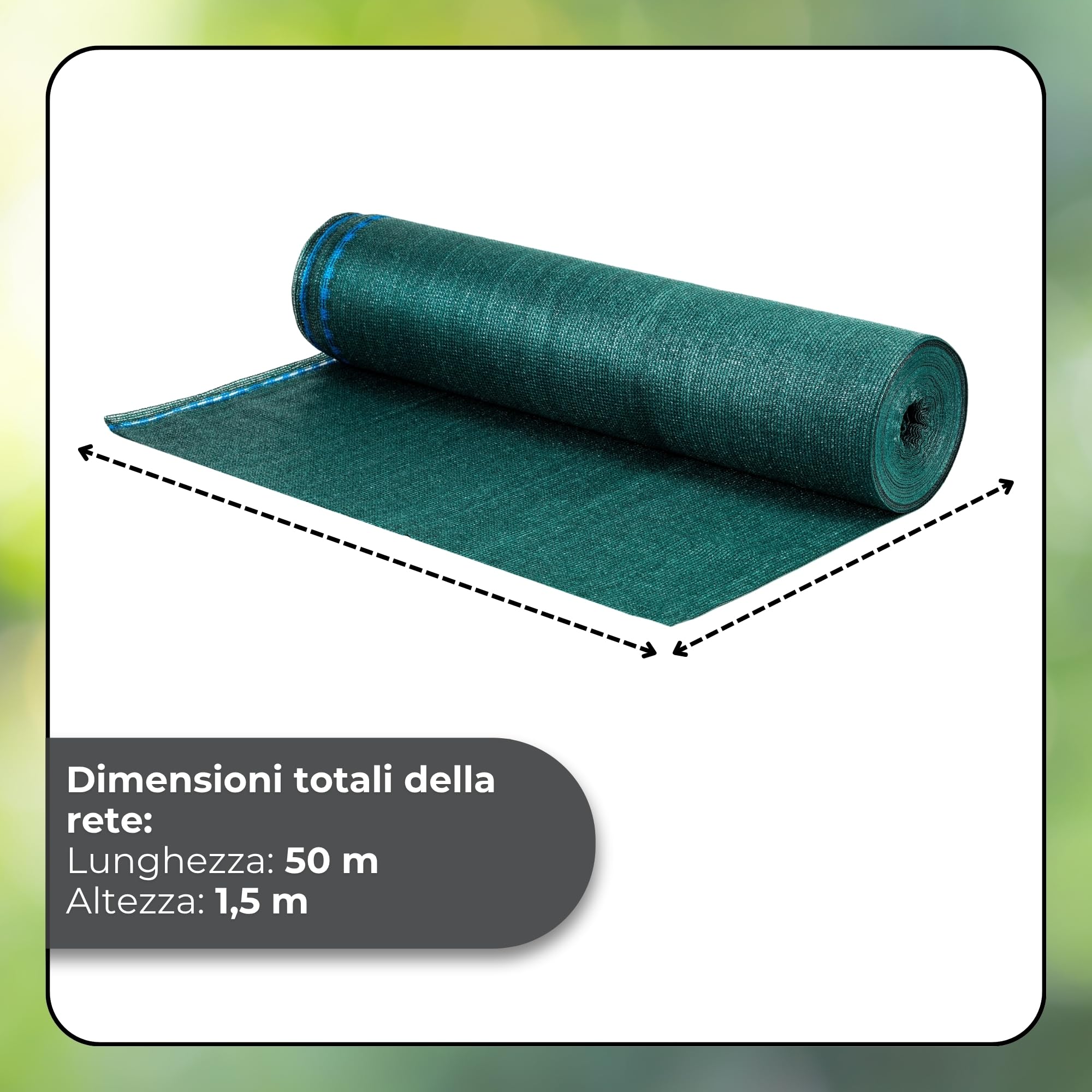 SPRINGOS Rete ombreggiante 1,5 x 50 m, 185 g/m², con 200 fascette