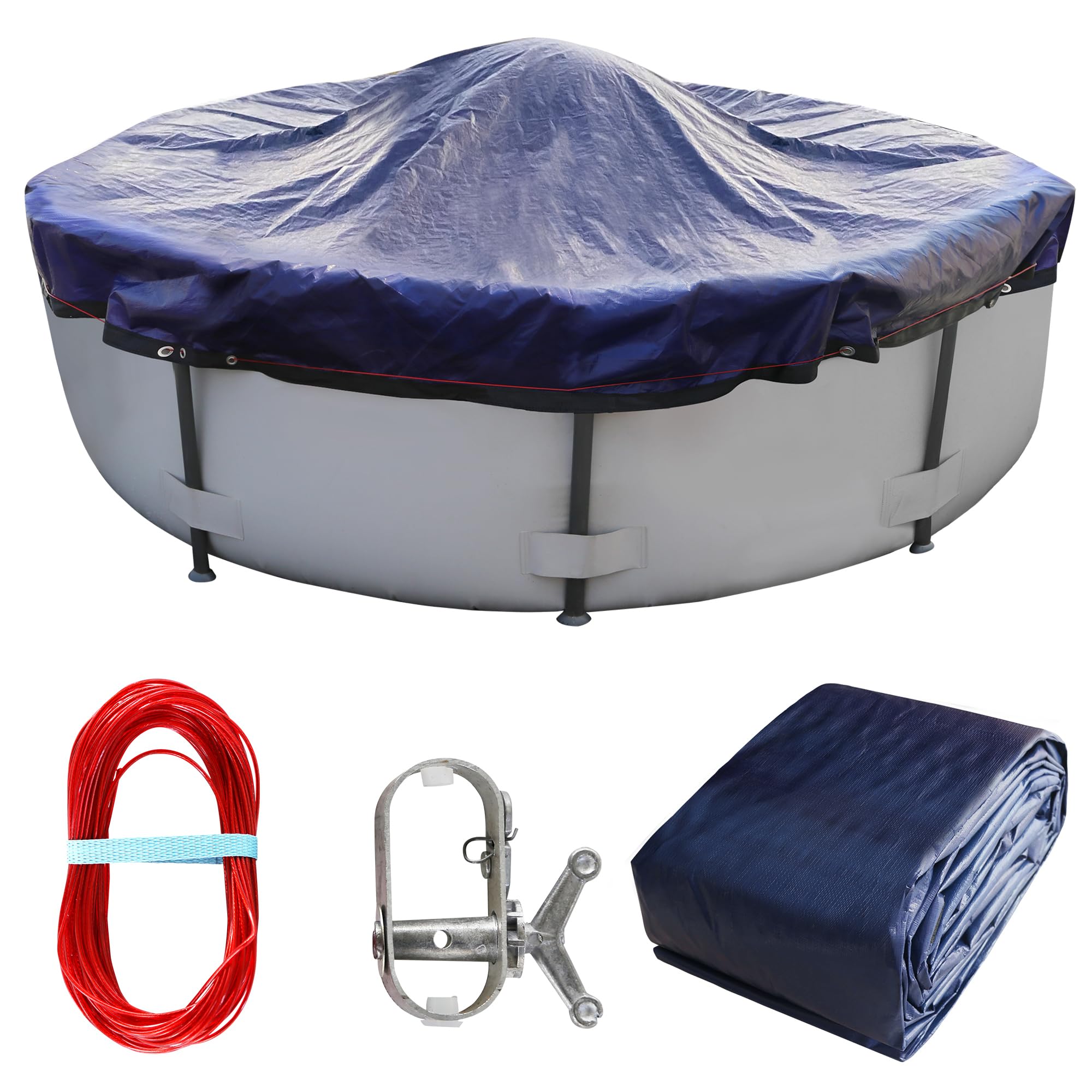STARPYNG-Pool Cover, Underground Pool Cover Protector with Drawstring Design, Easy to Install, Strength and Durability, Treated with UV Protection (Pool Size:18FT, Cover Size:22FT 180GSM,Weave 14X14)