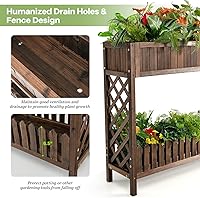 Vista 4 de S AFSTAR Cama de jardín elevada de 2 niveles, cama de flores para interiores y exteriores con valla de estante inferior, caja elevada de madera