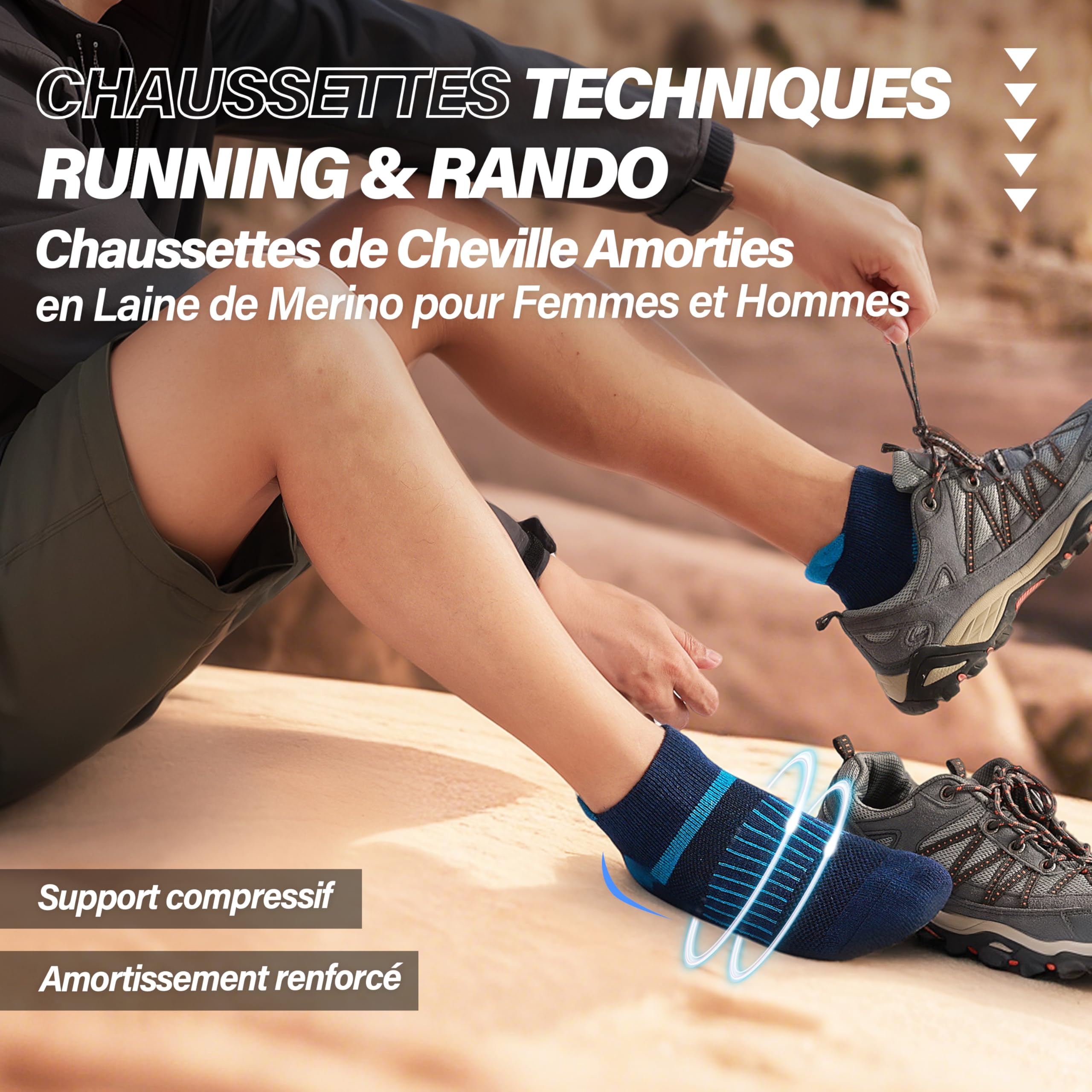 MOSEY KOSY Chaussettes de randonnée courtes en laine mérinos chaudes compressives et thermiques pour homme et femme 6 paires