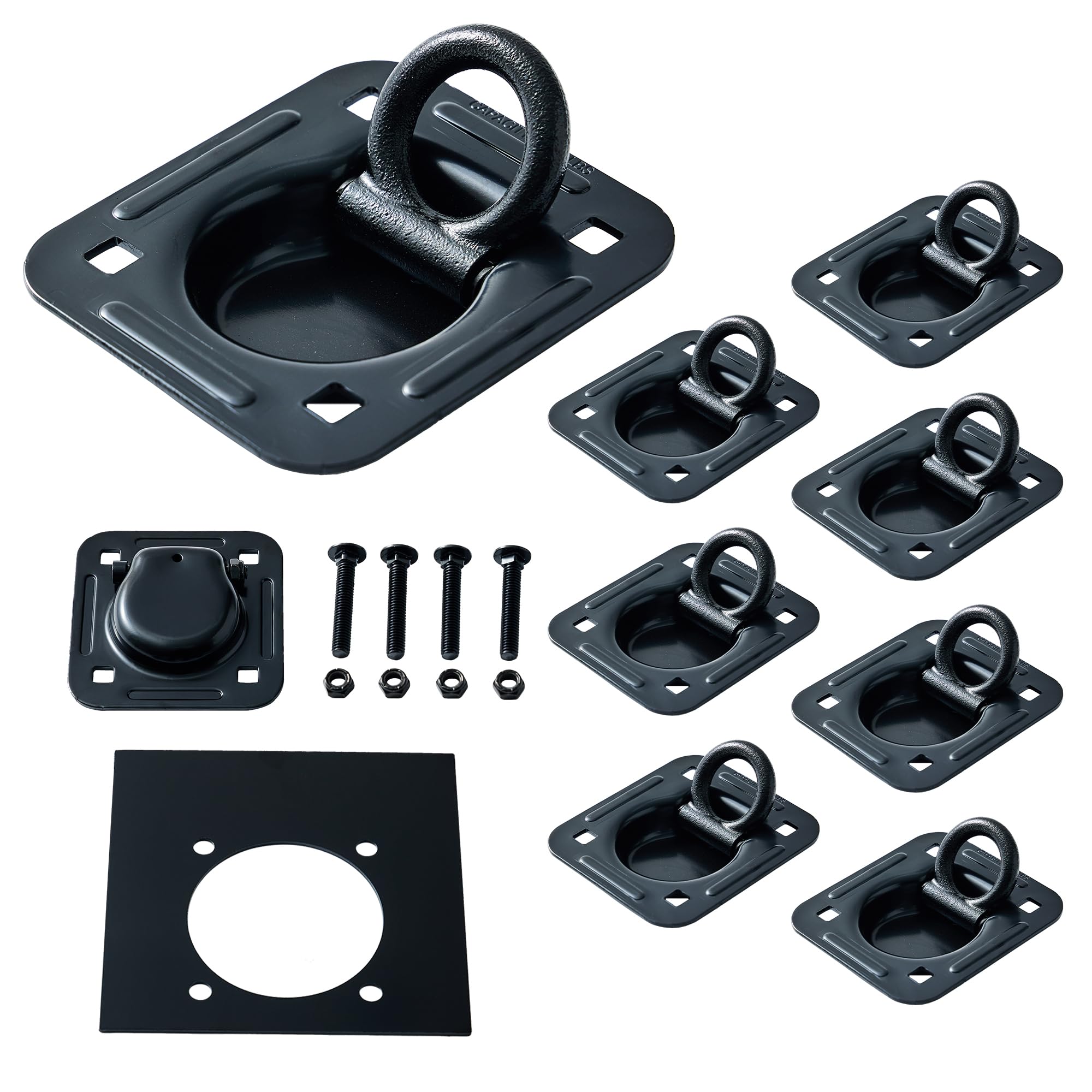Lonffery 8 Stück D-Ring-Spannanker (2,7 kg Kapazität), robustes Set für Anhänger oder Lieferungen, Schwarz
