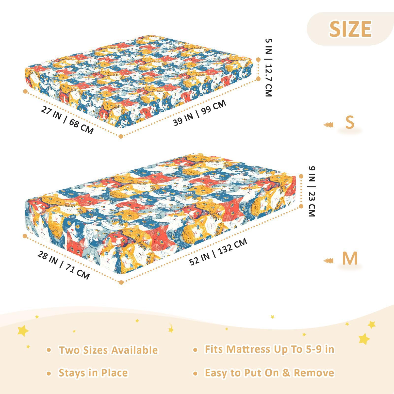 Drap-housse pour berceau de bébé motif chats aux couleurs vives pour garçons et filles, matelas standard doux, 71,1 x 132,1 cm