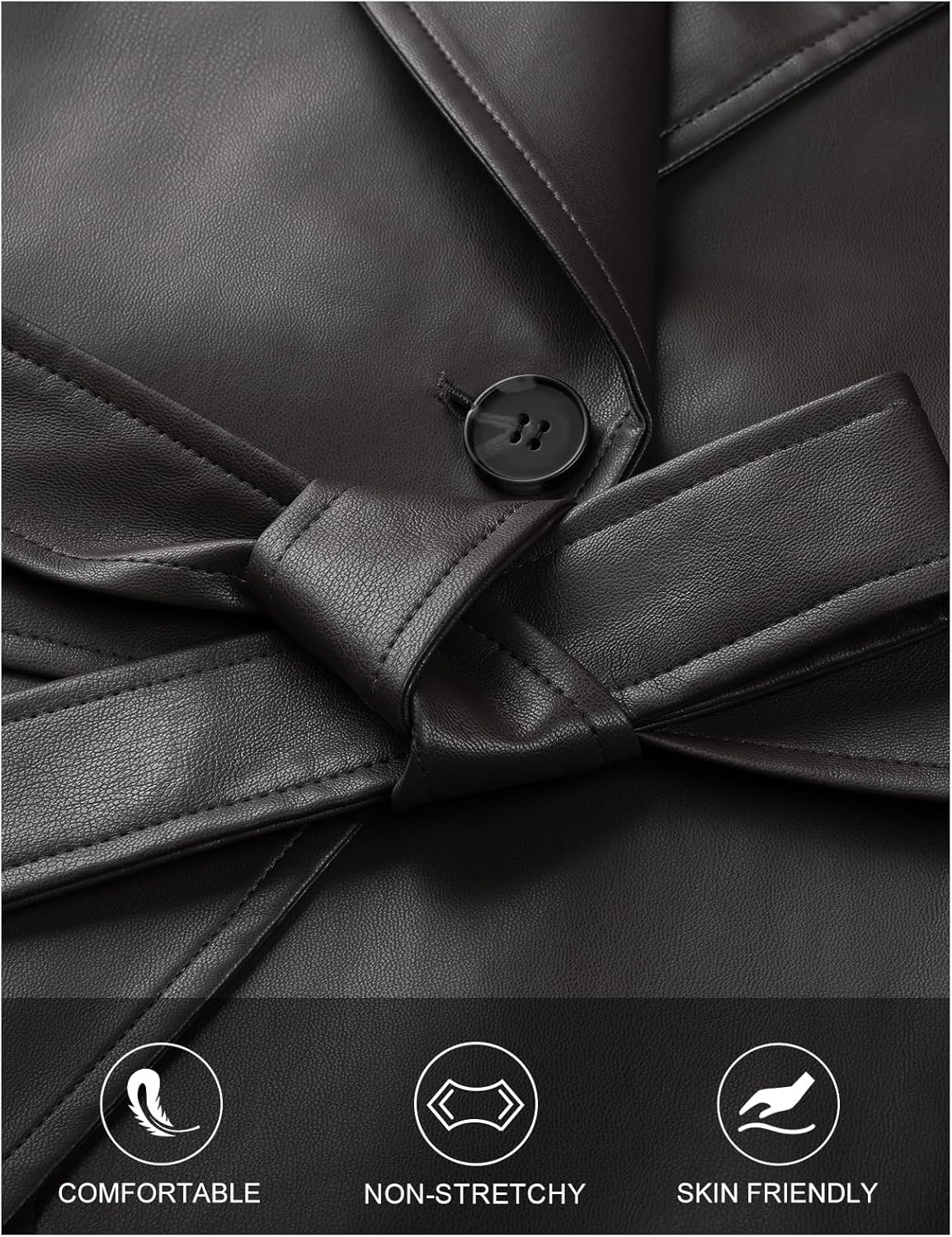 MEROKEETY Women's Fall Fashion 2025 Leather Jacket Casual Belt Button Down Blazer Trendy Coat Outerwear - Image 6