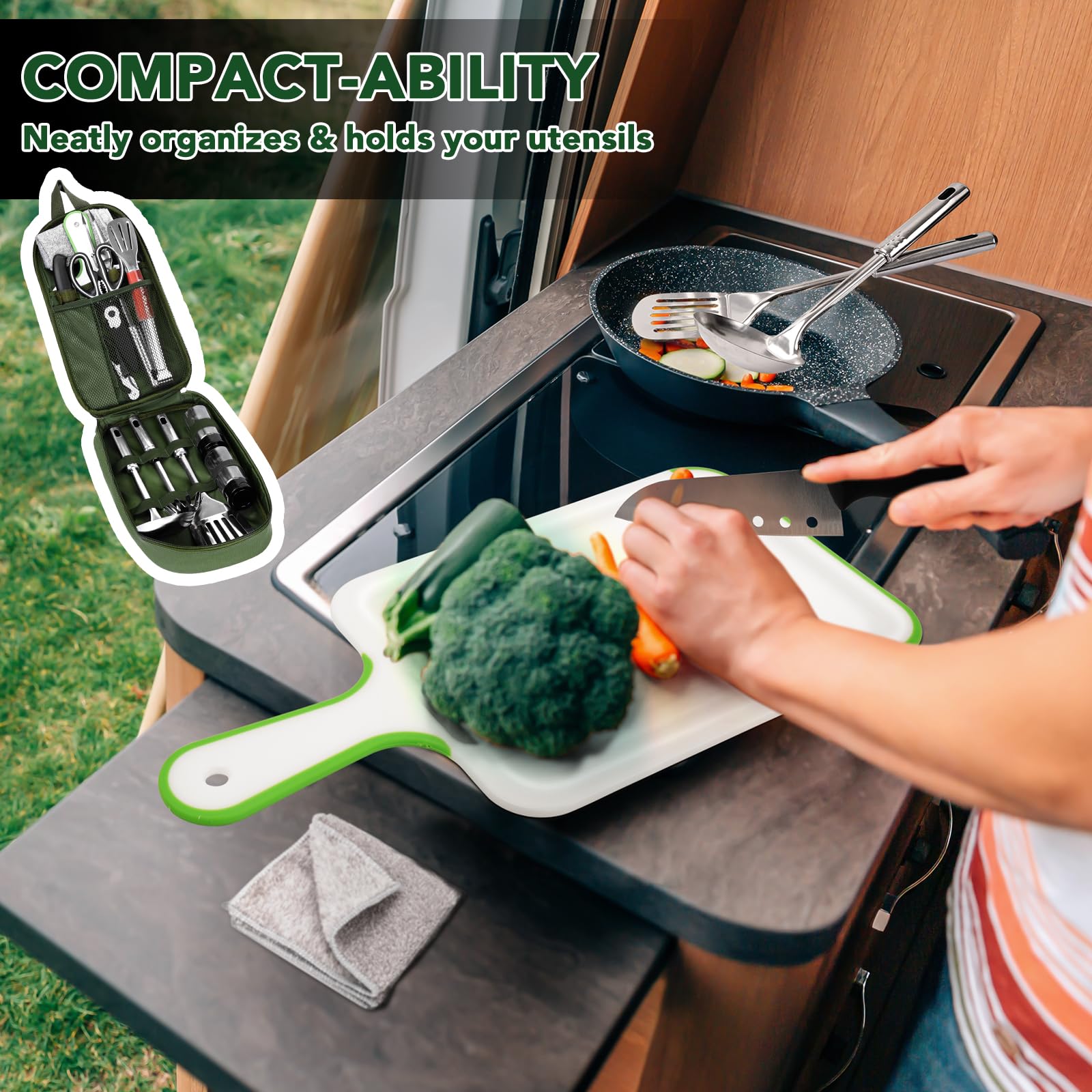 Set Da Cucina Da Campeggio 28 Pezzi – Pentole E Utensili Portatili In Acciaio Inox Per Picnic - Foto 3