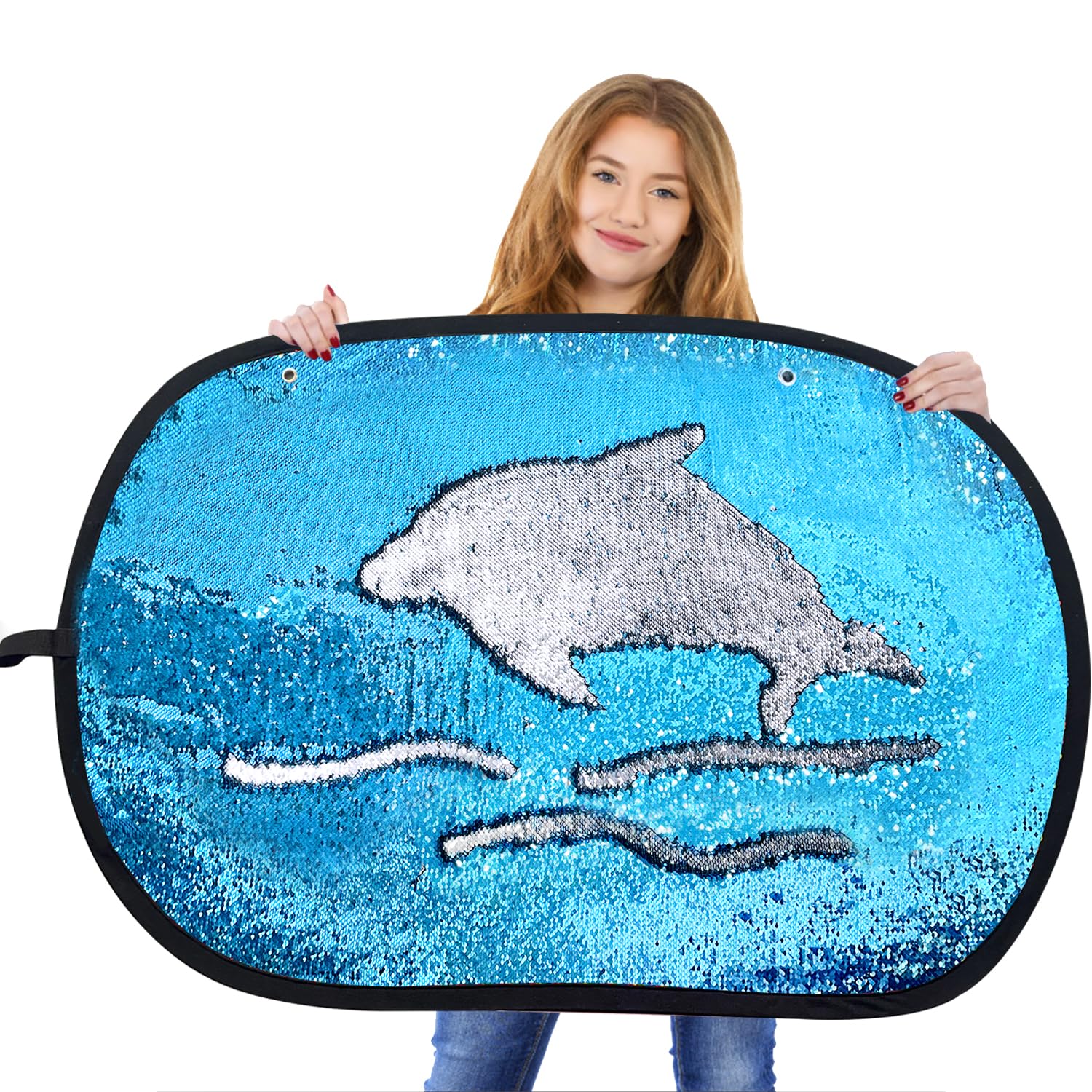 Sensorischer Paillettenstoff, kinderfreundlich, Flip-Glitzer-Wand, Graffiti-Spielzeug mit Aufbewahrungstasche, Heimaktivität und Autismus, therapeutische Verwendung (blau, groß)