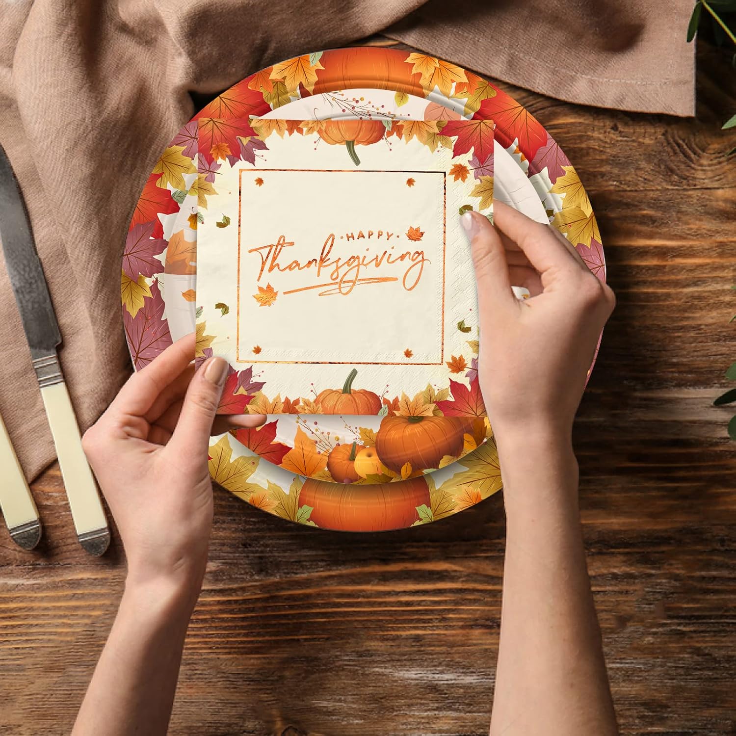 Gatherfun Thanksgiving Party Supplies Maple Leaves Disposable Paper Plates and Napkins for Thanksgiving Dinner Party Fall Party Decorations Serve 50 - Image 7