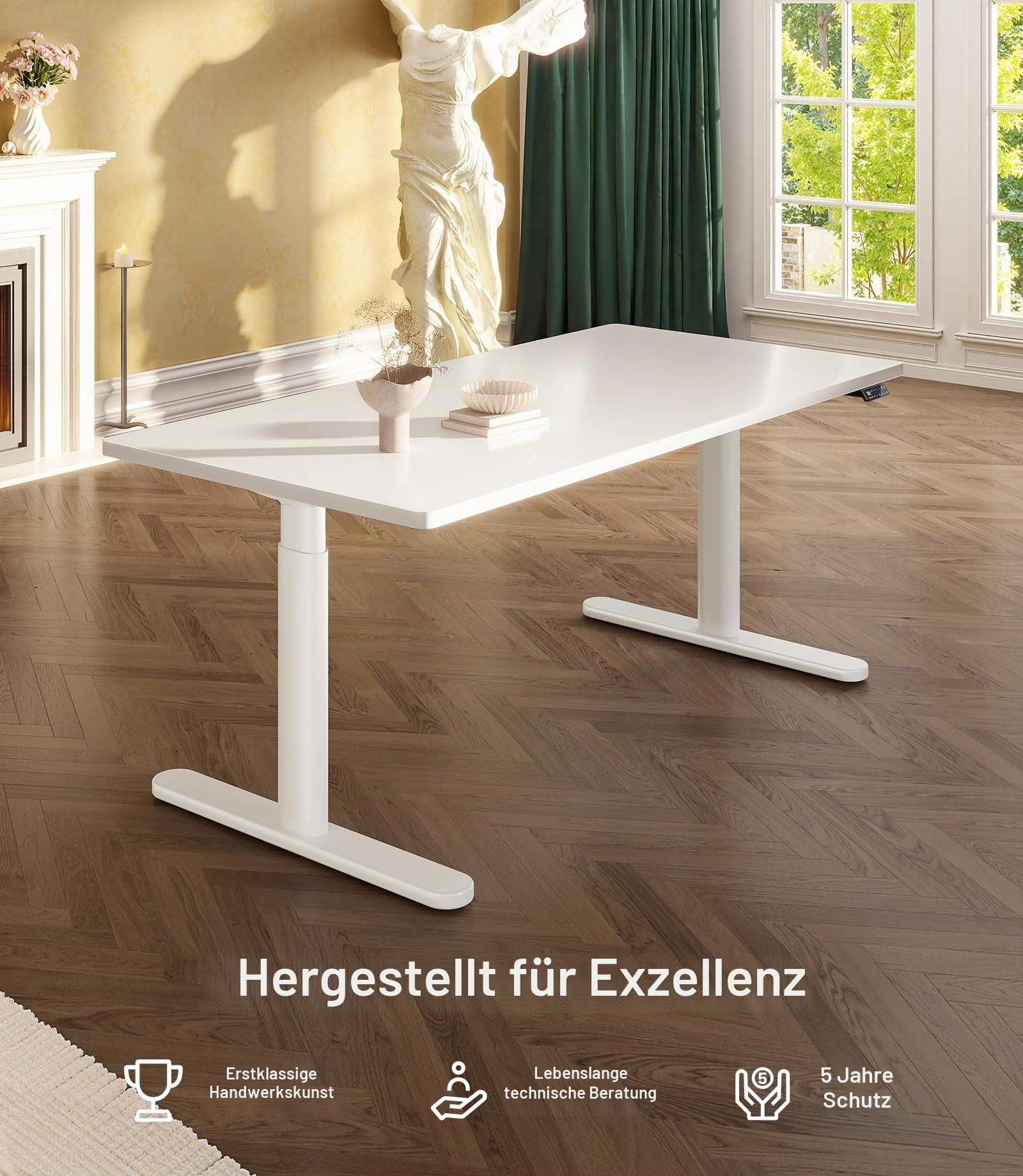 MAIDeSITe Elektrisch höhenverstellbarer Schreibtisch 160x80cm Ovale Beine Stehschreibtisch Energieeffizient‌, Leise Dualmotoren,Tragfähigkeit 180kg mit 4 Höhenspeicherein und Alarmfunktion-S2 Pro Art