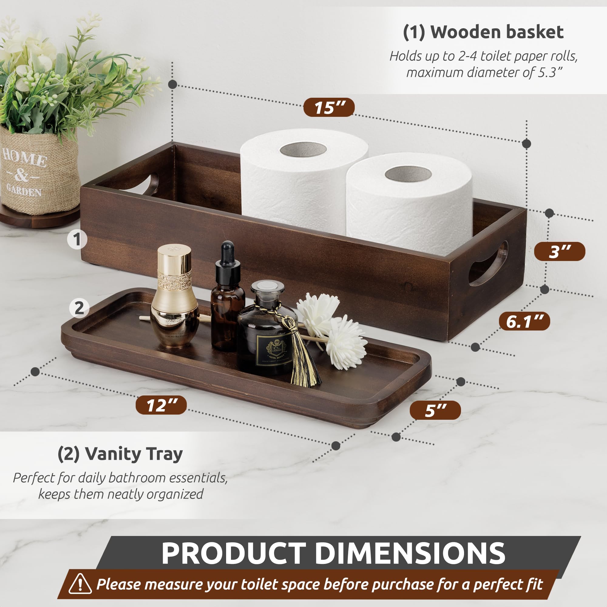 Acacia Wood Bathroom Tray Set - Elegant Decor -2