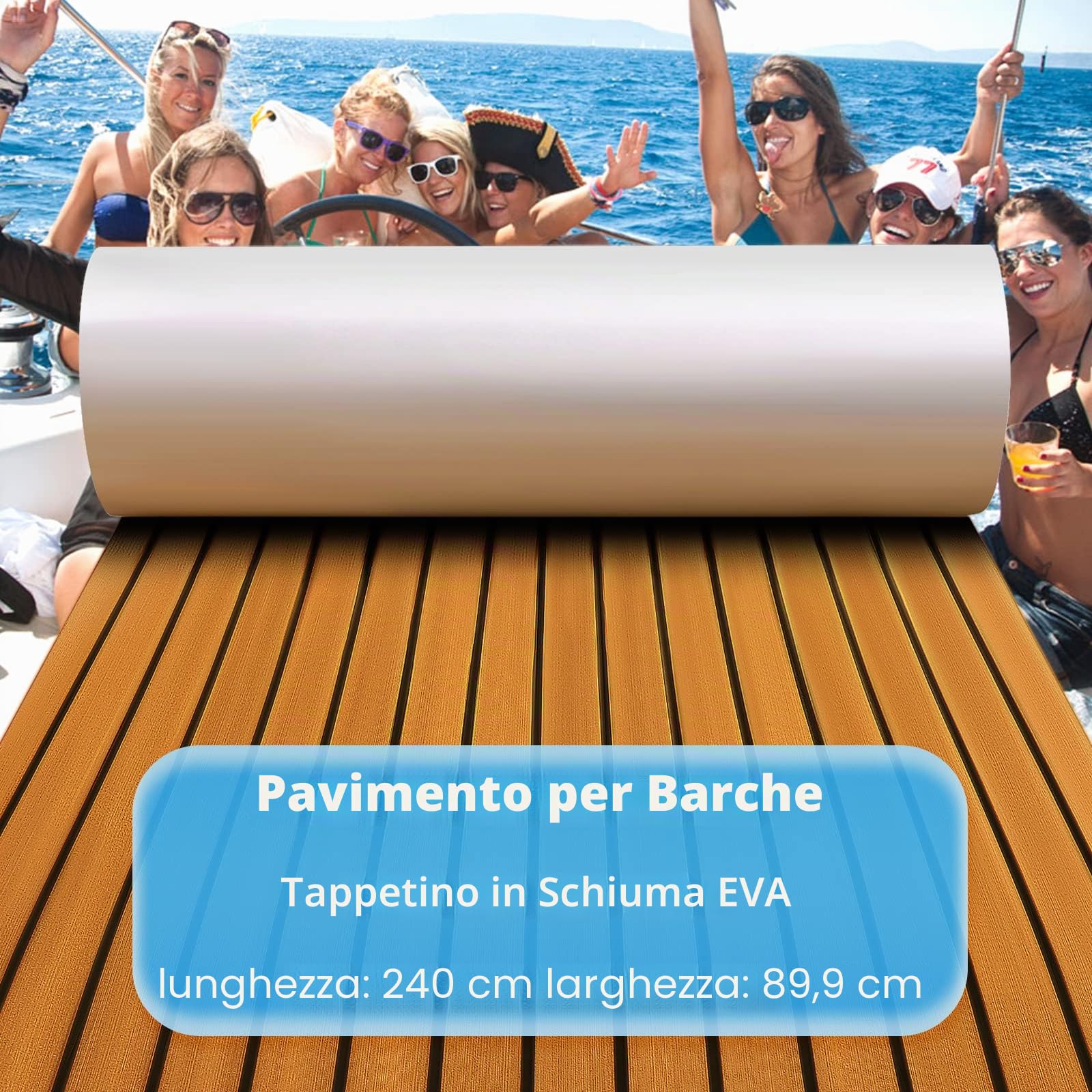 Schiuma Eva Tappetino Marino Barche in Teak Sintetico (240cm × 90cm), Tappetino Antiscivolo in Eva Adatto per la Decorazione di Barche, Marittimi, Kayak