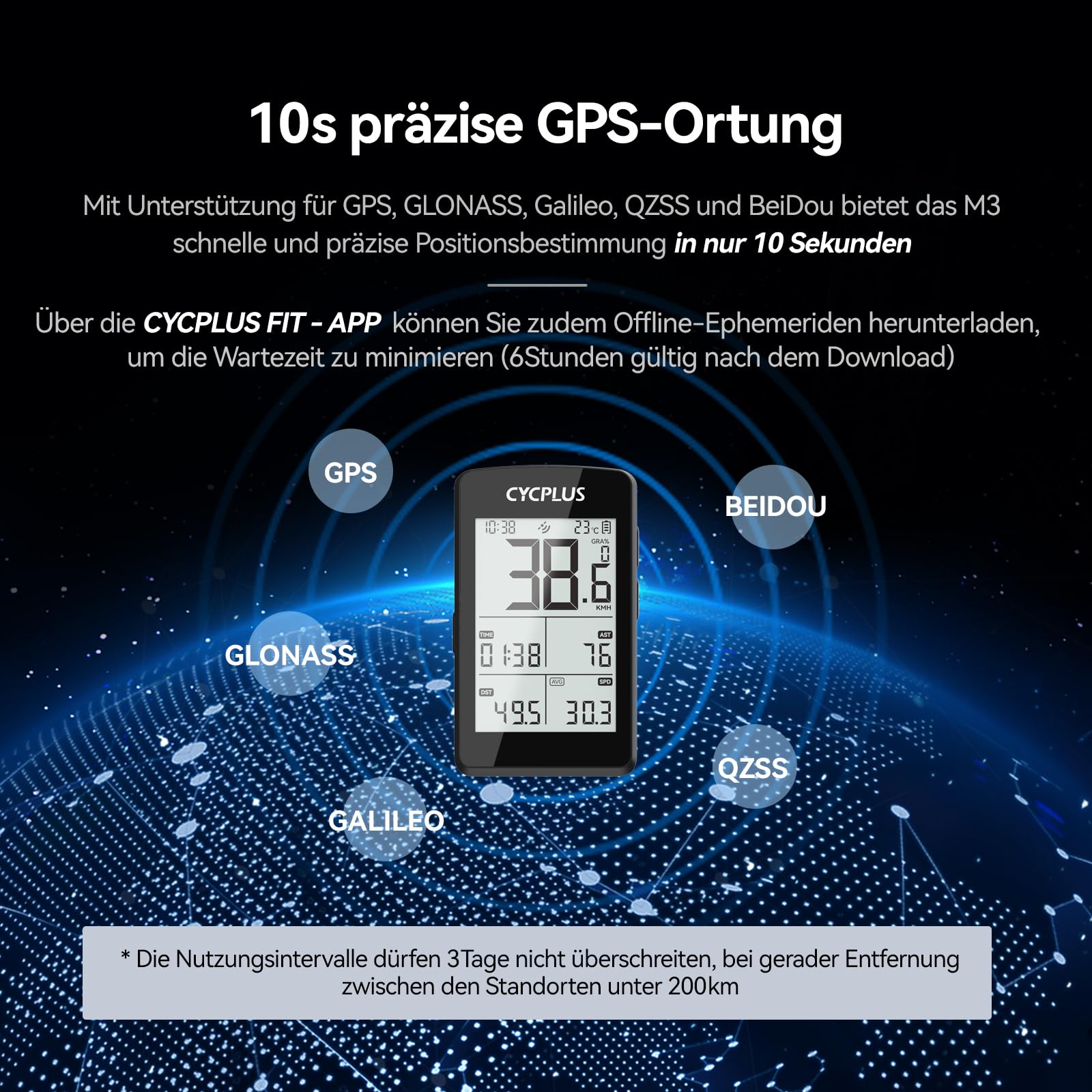 CYCPLUS GPS Fahrradcomputer, ANT+ Fahrradcomputer GPS mit Bluetooth5.0, 2,8-Zoll-LCD-Bildschirm, Fahrradtacho mit 100+ Stunden Akkulaufzeit und automatischer Hintergrundbeleuchtung, IP67 wasserdicht