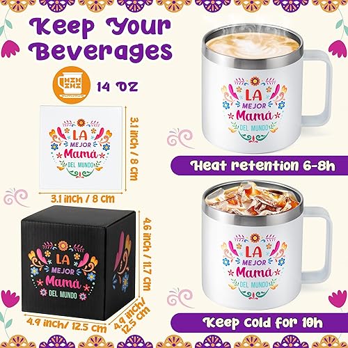 Miniatura 3 de R HORSE La Mejor Mama Del Mundo - Taza de café con aislamiento de doble pared con aislamiento de 14 onzas, taza de café resistente a derrames con