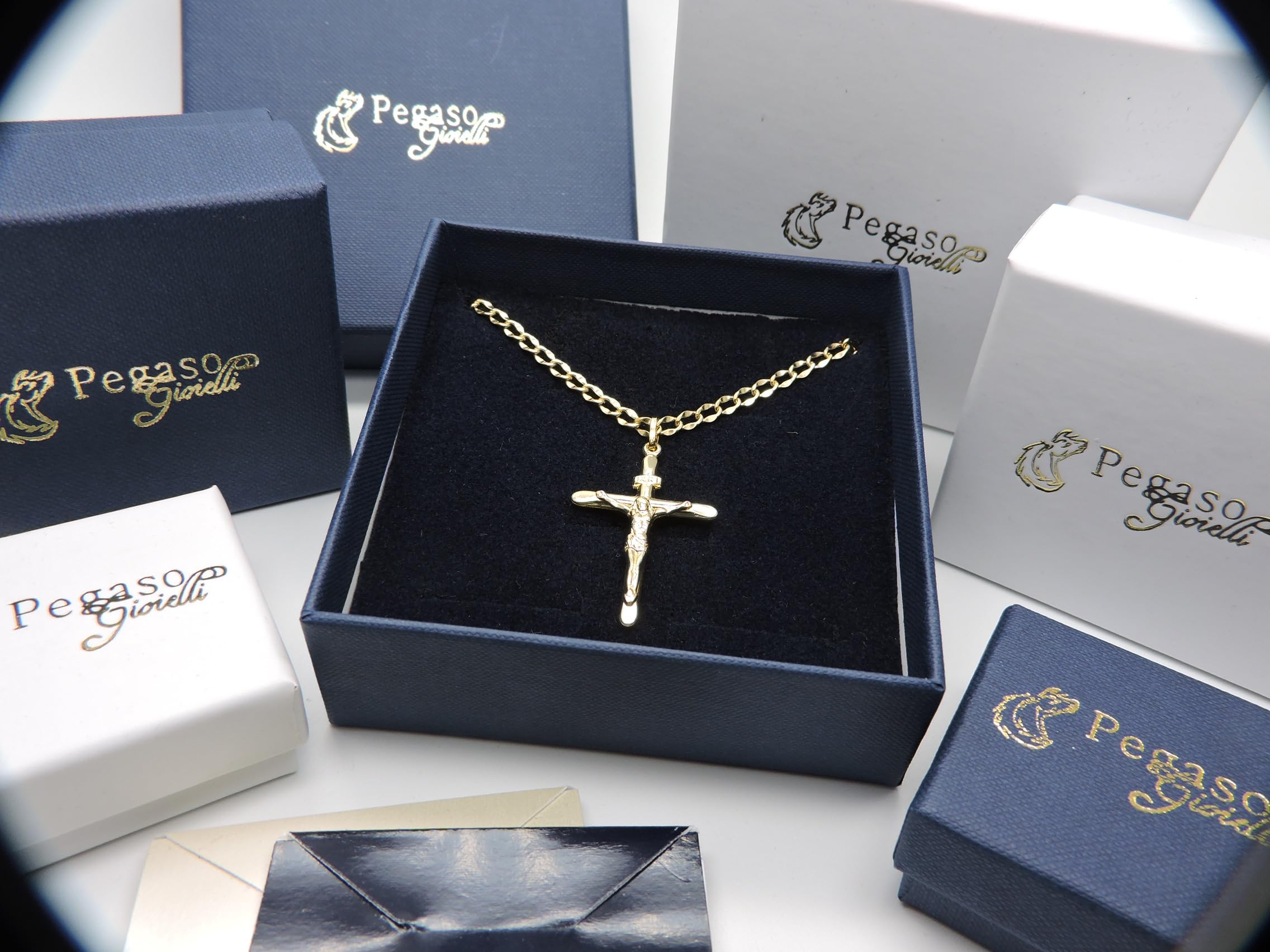Collana Uomo Oro Giallo 18kt 750 Croce Cristo Smussata | Catena Cm 50, Pendente Religioso