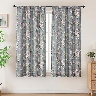Aiyufeng Grey Floral Curtains for Living Room Bedroom 63 Inches Long, Elegant Flower Print Patterned Light Filtering Textured Rod Pocket Window Treatments Drapes Farmhouse, W40 X L63 Inch