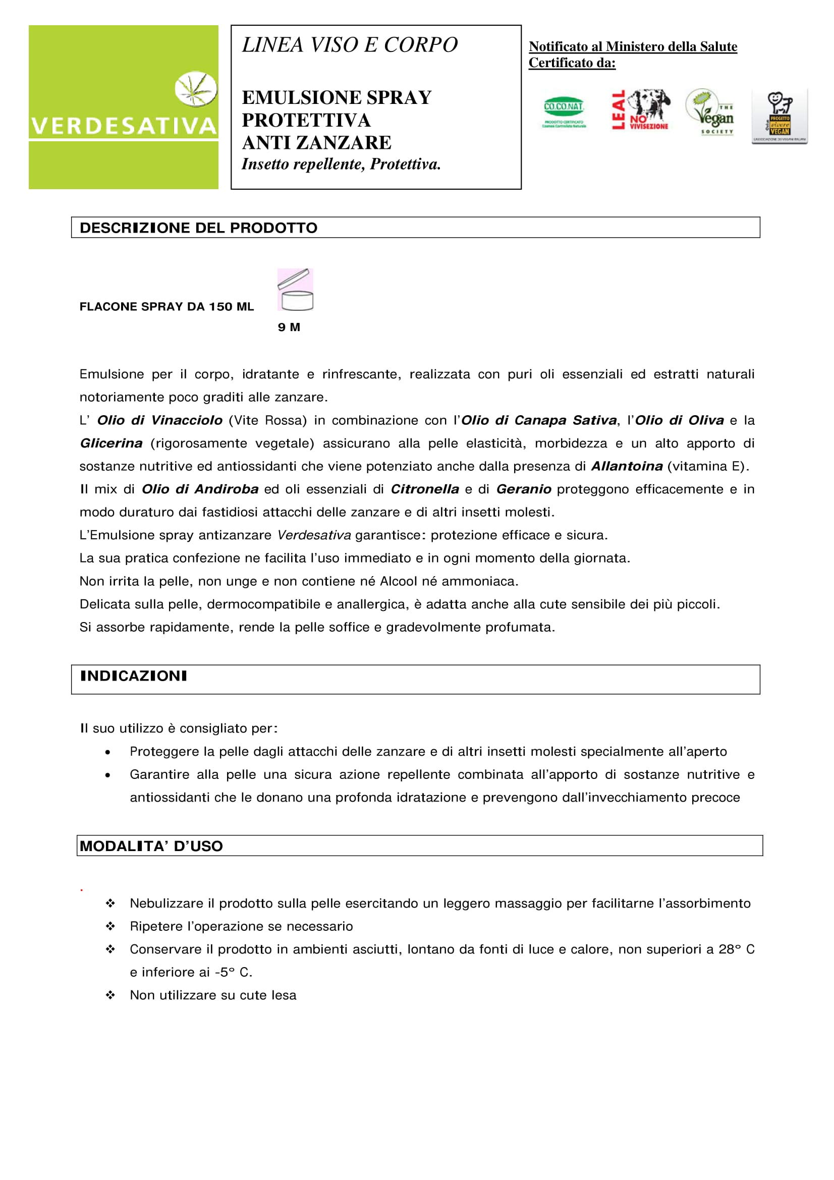 ZANZARE - Spray (no Gas) - Emulsione Protettiva ed Idratante