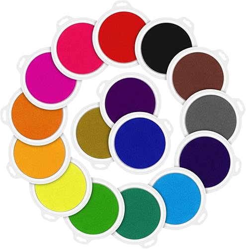 Aodaer Paquete de 16 almohadillas redondas de tinta para manualidades de 7 pulgadas, almohadilla de tinta de huellas dactilares de arco iris