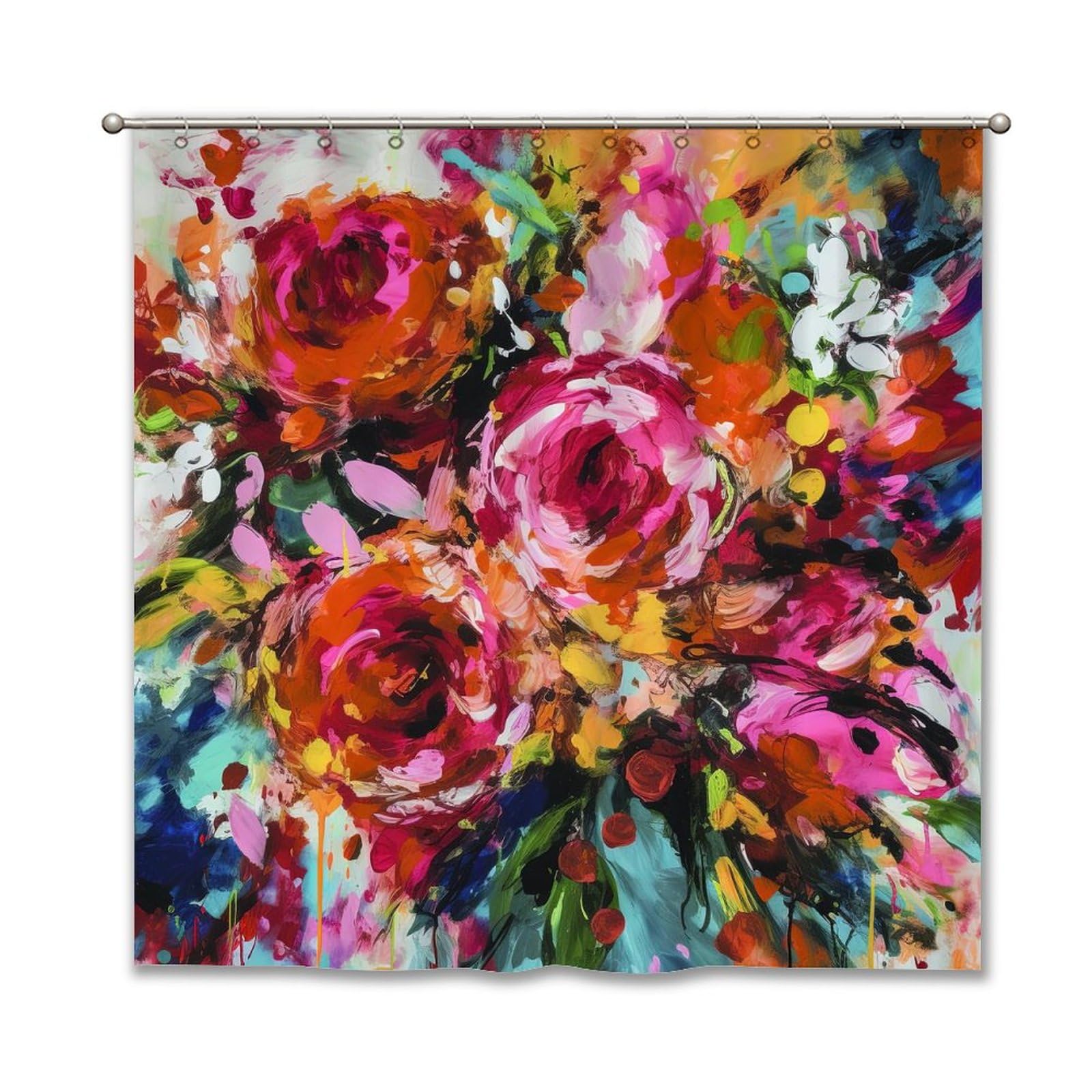 Guangpat Chinoiserie Style Colourful Painting Shower Curtains for Bathroom 72x72in Asian Bright Pink Rose Floral Bathroom Shower Curtain Shower CurtainPolyester Fabric Shower Curtain Set with Hooks