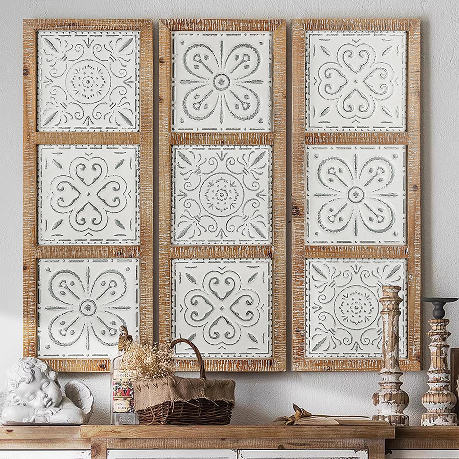 XIAOAIKA Carved Wood Wall Art Decor - Floral Design Panel  