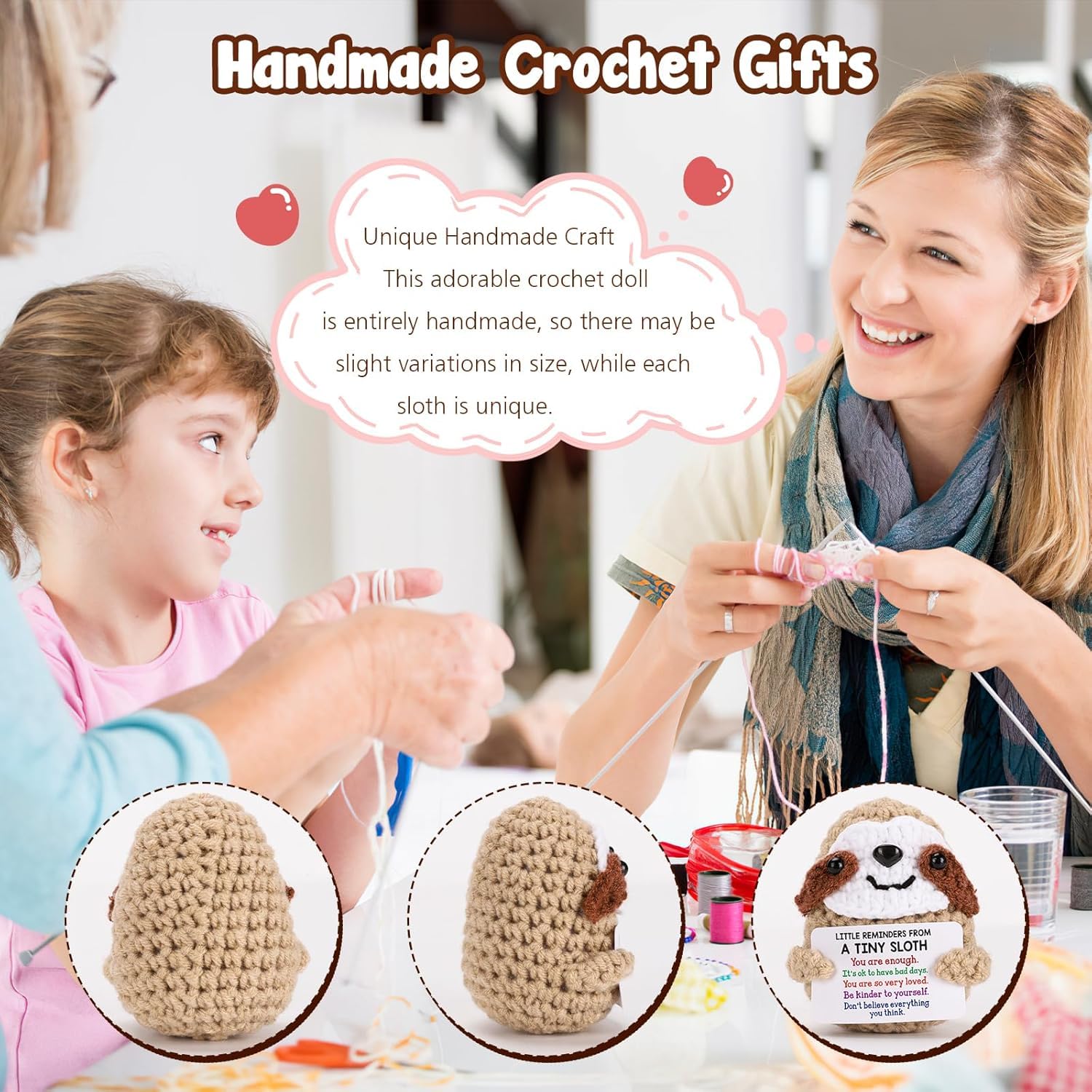 VELENTI Crochet Sloth Gift, “Little Reminders from a Tiny Sloth”, Cute Handmade Plush with Kind Words - Image 2