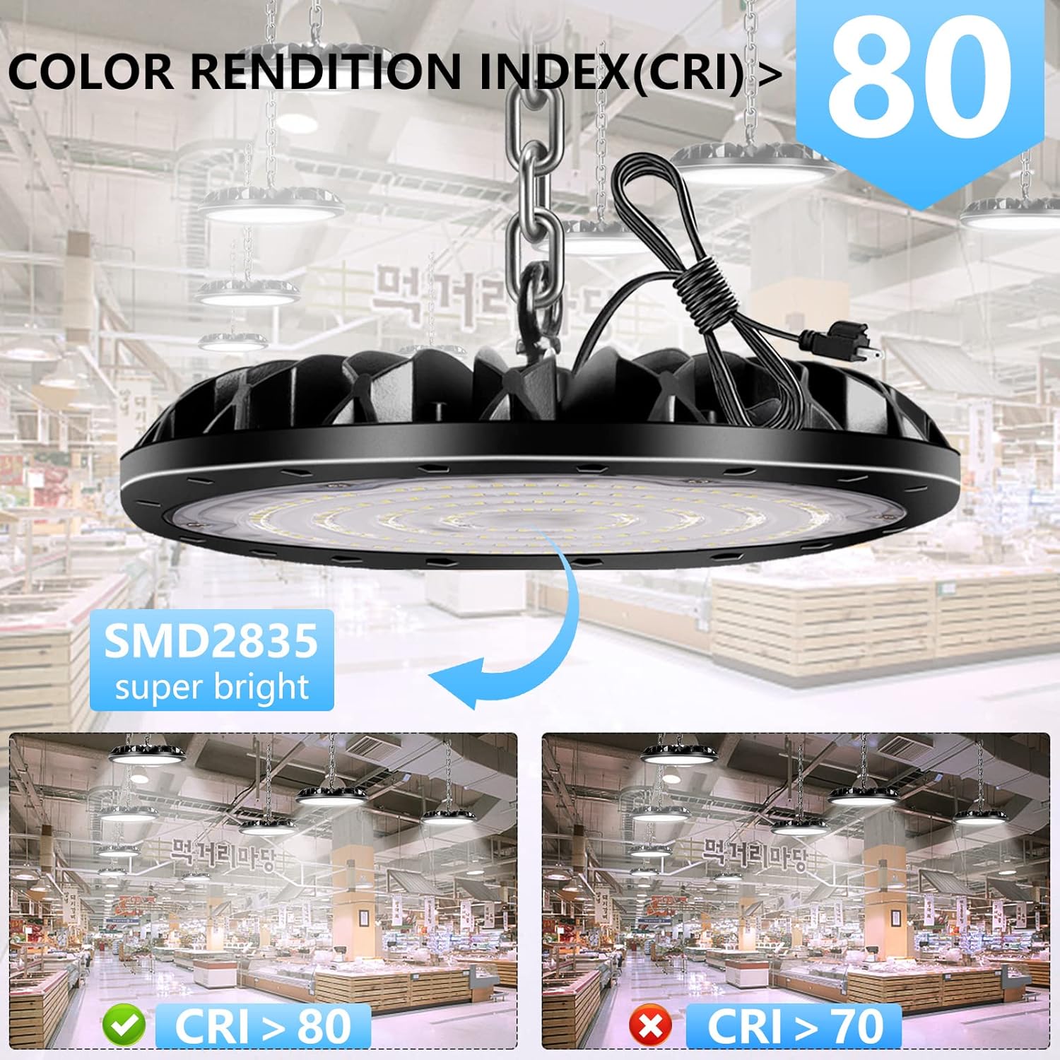 100W 10000LM UFO LED High Bay Light,4 Pack Bright ED High Bay Shop Light 6500K Daylight White, High Bay Commercial Bay Lighting with 110V Plug & Hanging Chain, IP65 for Warehouse