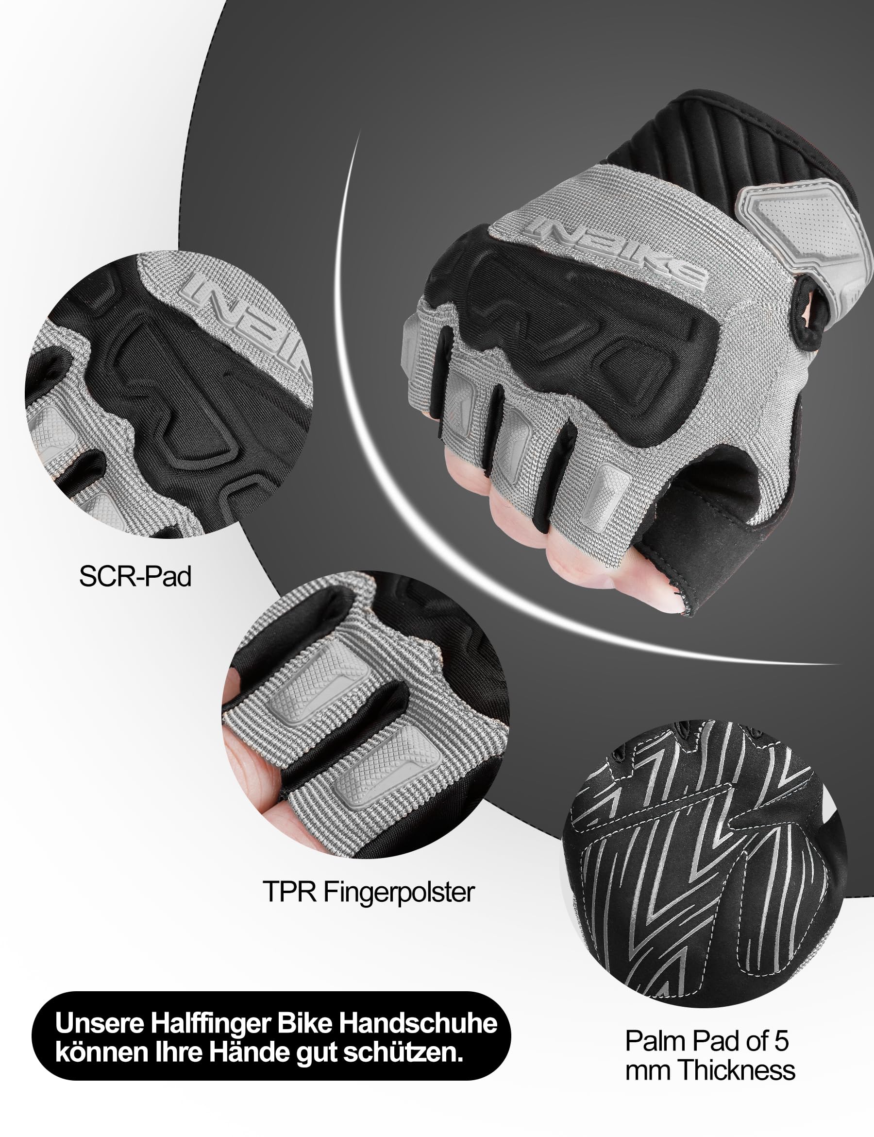INBIKE Handschuhe Halbfinger Flexibel für Radfahren Motocross Fitness Training Kletter mit TPR Fingerpads und SCR-Pad Schutz MH010