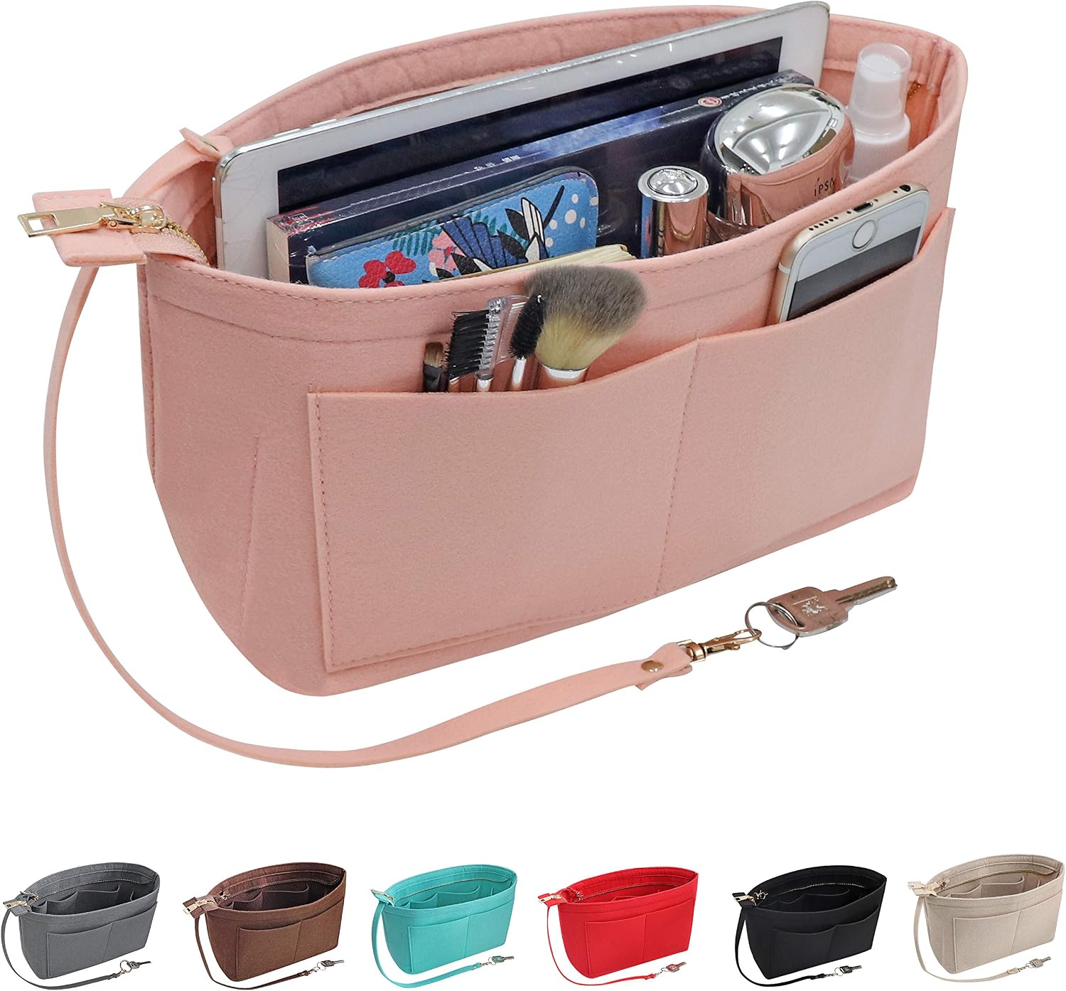 Soyizom Felt Handbag Organiser Purse Organiser Felt Insert Bag Organisers Multi Pockets Tote Bag in Bag for Women,Pink-XL - Image 3