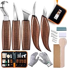 Wood Carving Tools 5 in 1 Knife Set - Includes Hook Knife, Whittling Knife, Detail Knife, Carving Knife Sharpener for Spoon Bowl Cup Kuksa for Kids & Beginners (6"-5 Set/Carving Tools)