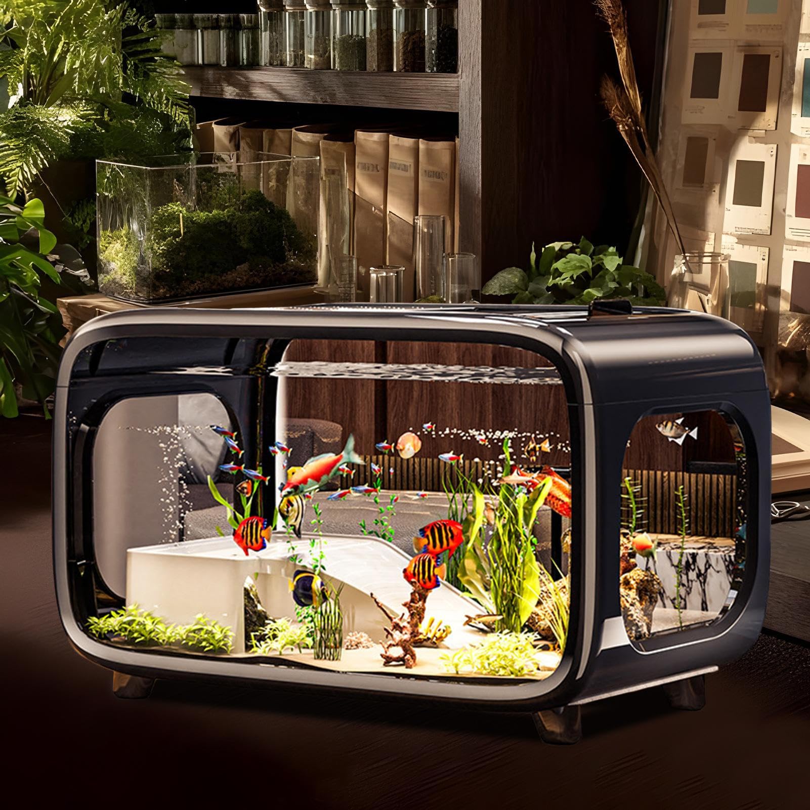 Acuario Pequeño Recipiente Cuenco para Paisajismo Acuático con Plantación | Pecera betta con Para Betta, Camarones, Tortugas, Animales Acuáticos