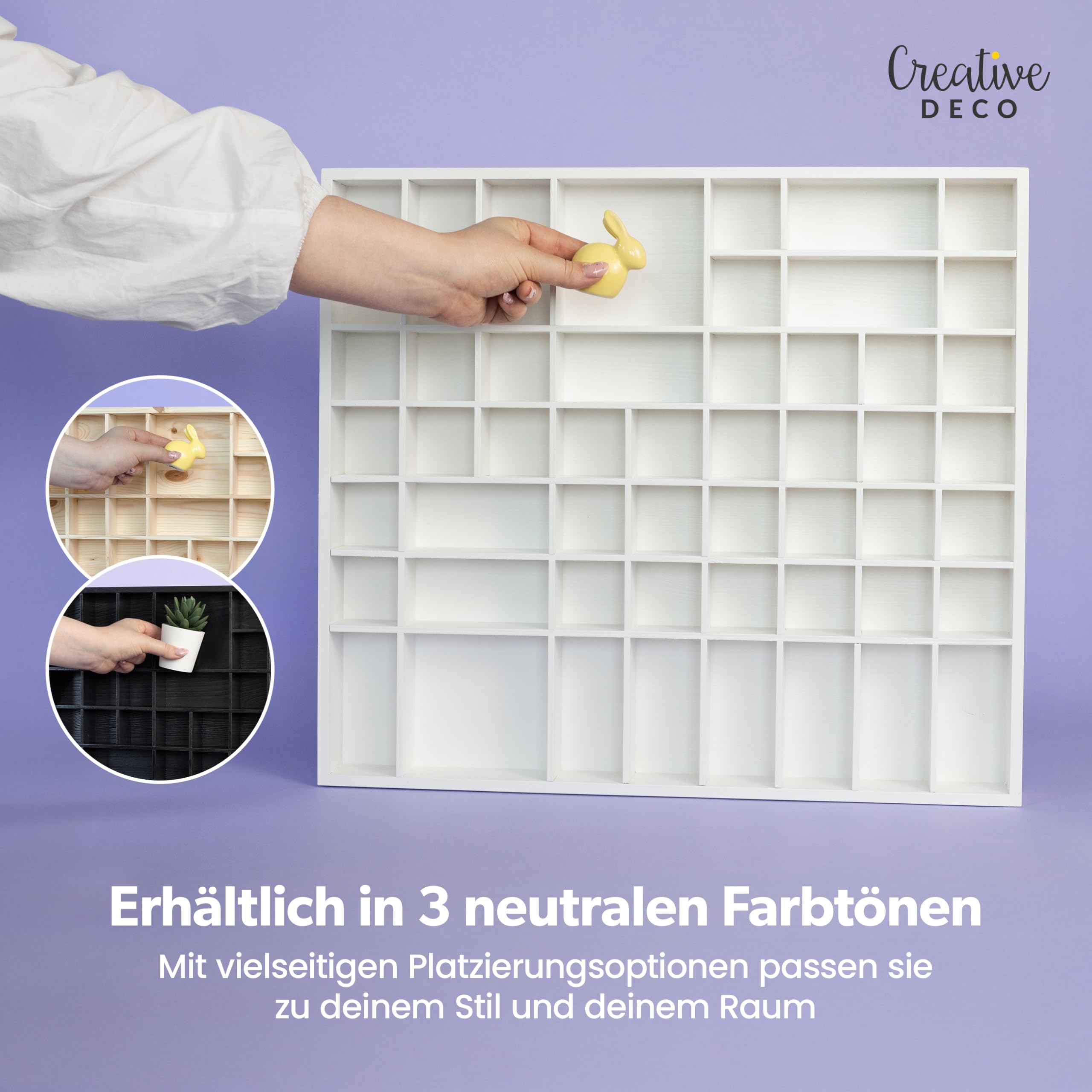 Creative Deco Weiße Setzkasten Holz Sammelbox Holztablett 51 Fächer | 52 x 46 x 5 cm | Bemalen Holz Sortierung Speicherregal Box Drucker Vitrine | Für Decoupage, Lagerung, Dekoration, Sortierbox