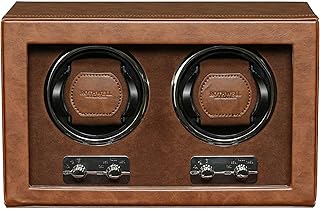 ROTHWELL Double Watch Winder for Automatic Watches with Quiet Motor with Multiple Speeds and Rotation Settings (Tan/Brown)