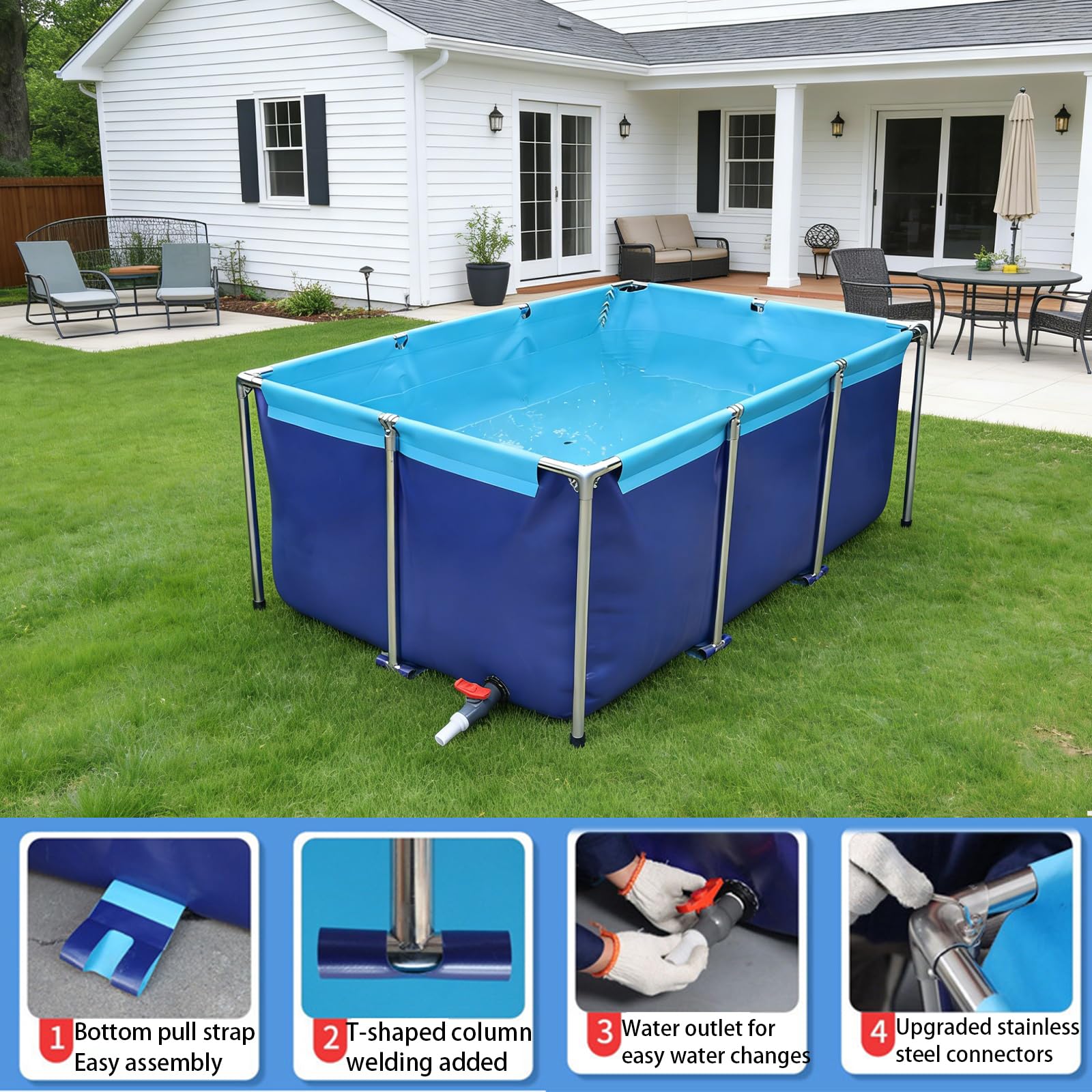 Piscine Hors Sol Piscine Tubulaire Rectangulaire Cadre Métallique Parois en PVC Montage Facile 120×100×80cm