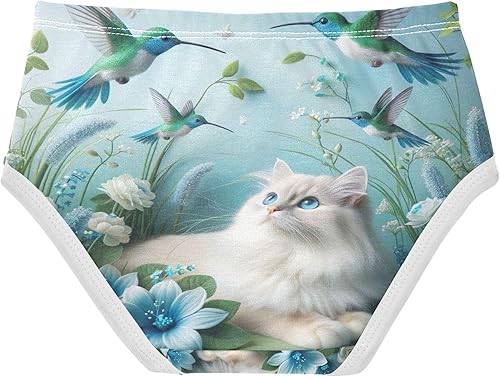 Toddler Girls Underwear Cotton Cute Panties Girl Animal Kids Undies Briefs Blue Floral Cat Bird(3T)