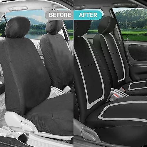 Miniatura 3 de FH Group - Juego de fundas de asientos frontales para automóvil, de tela gris, para asientos de respaldo bajo con reposacabezas removibles, ajuste