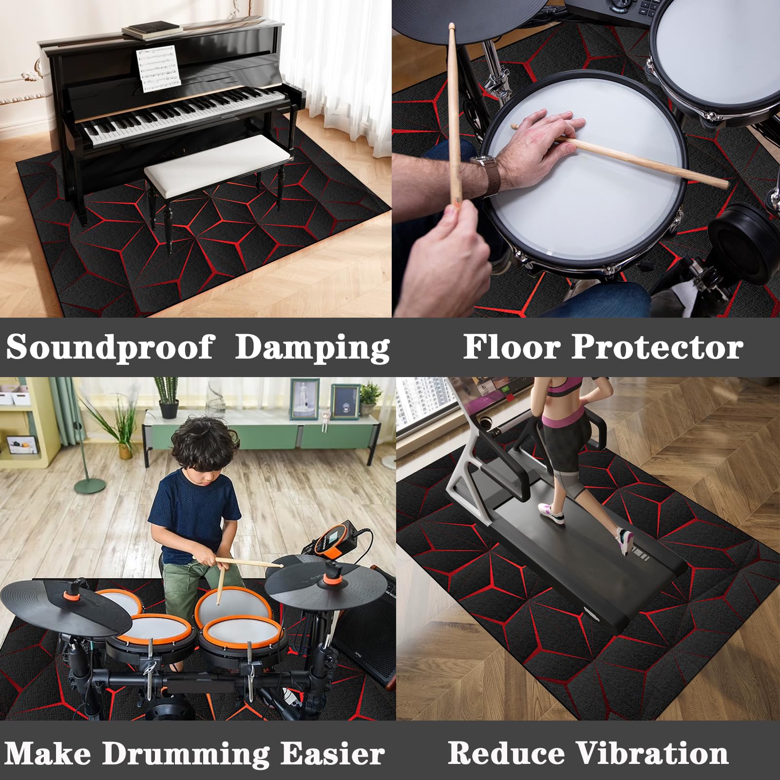 Schlagzeugteppich, Drum Teppich, 160 x 150 cm Professionelles rechteckiges Schallschutz Trommelmatte, Elektrisches Schlagzeug Teppich, Music Carpet Innen und Außen, Trommelteppich für Studio, Wohnung