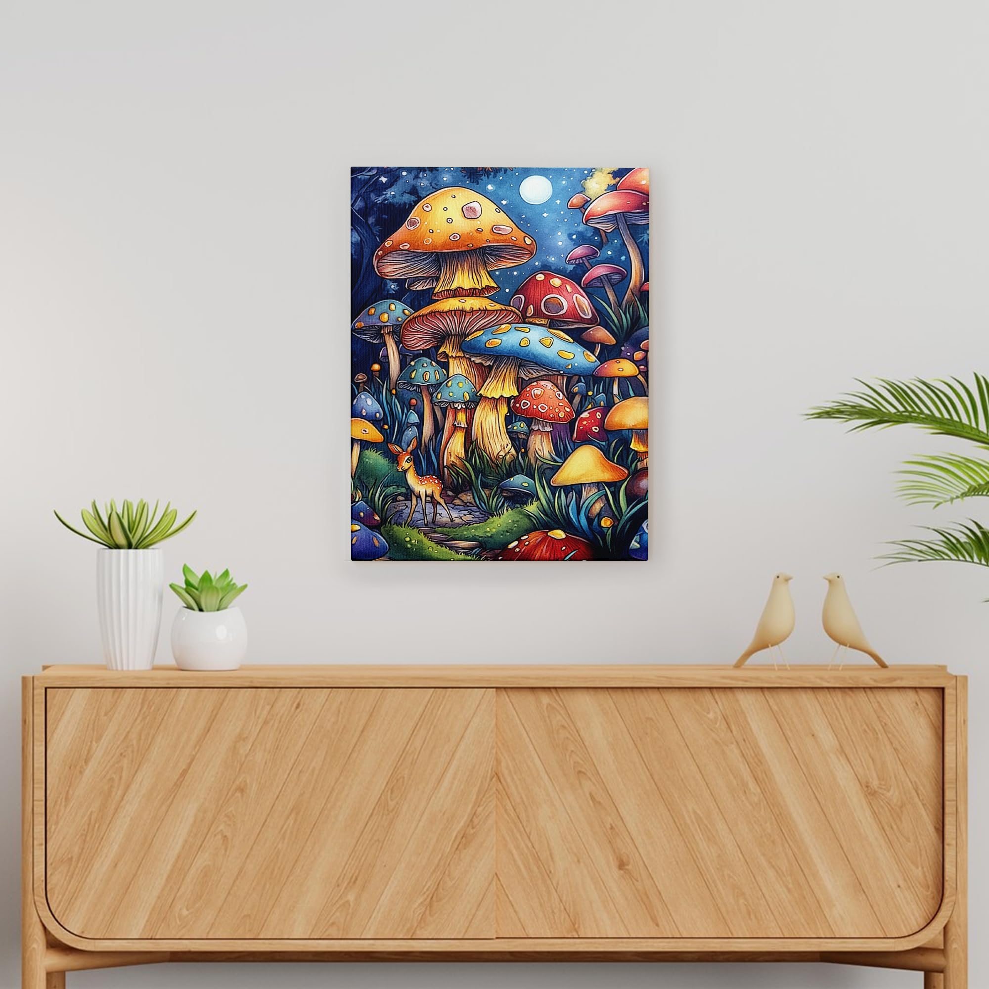 Set Di 3 Stampe Su Tela Con Funghi - Decorazione Murale Cottagecore Per Cameretta E Soggiorno