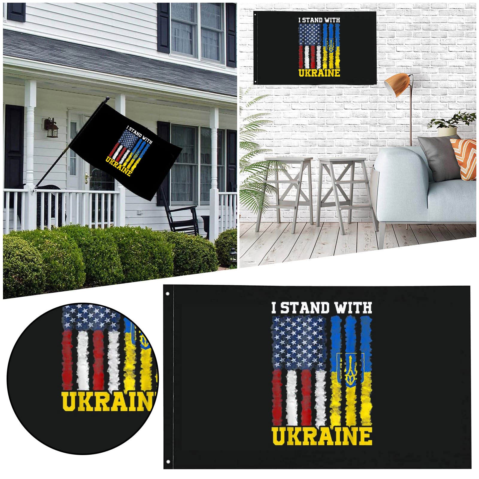 Ukrainian Flag Outdoor,I Stand with Ukraine Flag 90x150cm Depicting The Flag of Ukraine