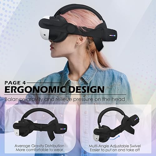Vista 5 de Orzero Head Strap Accessories Compatible for Quest 3 with Extended 8000mah Battery Pack - Enhanced Comfort and Extended Gaming Time with RGB Light
