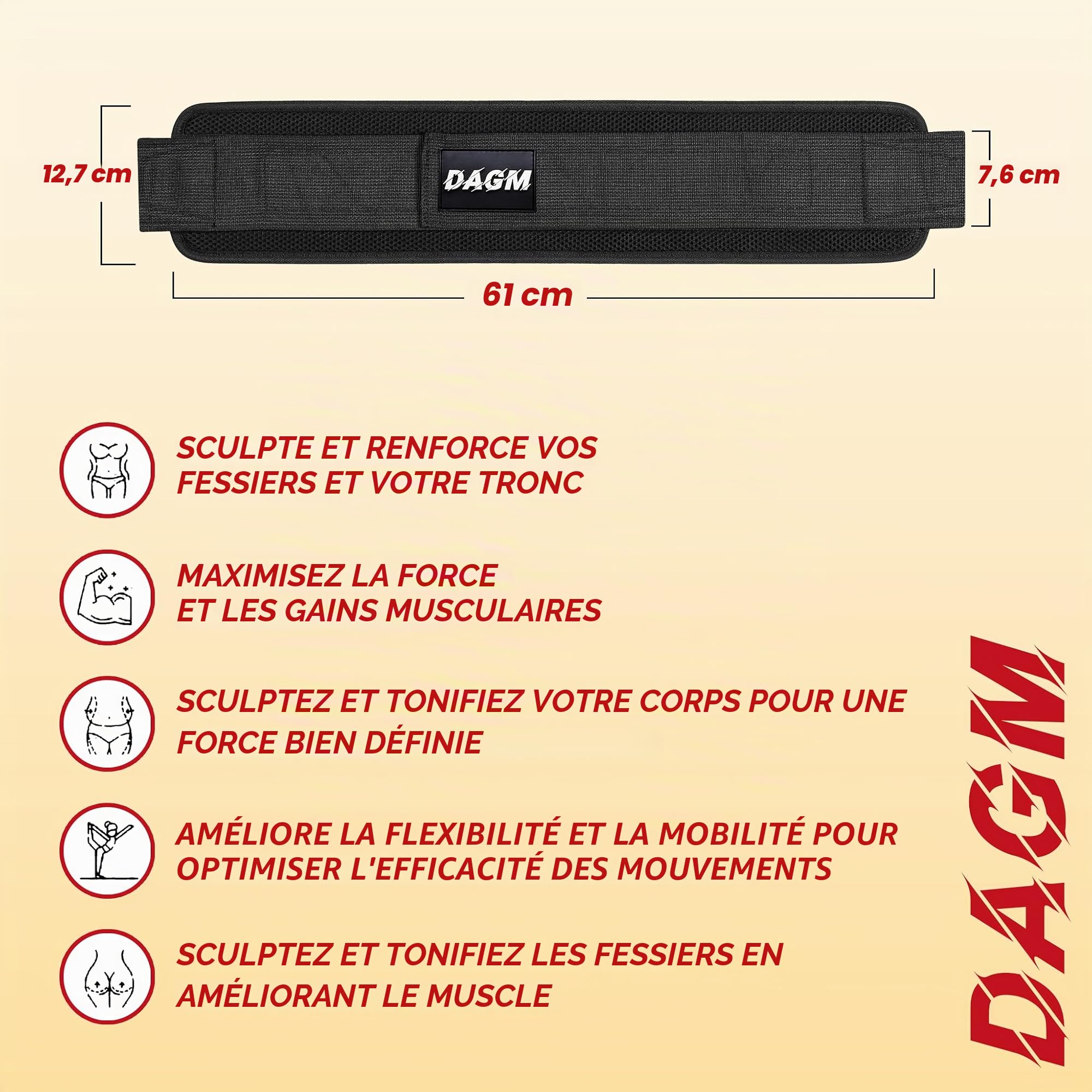 DAGM Ceinture de poussée de hanche, entraînement sécurisé des fessiers avec rembourrage supplémentaire antidérapant qui protège vos hanches – Idéal pour la salle de sport et les entraînements à