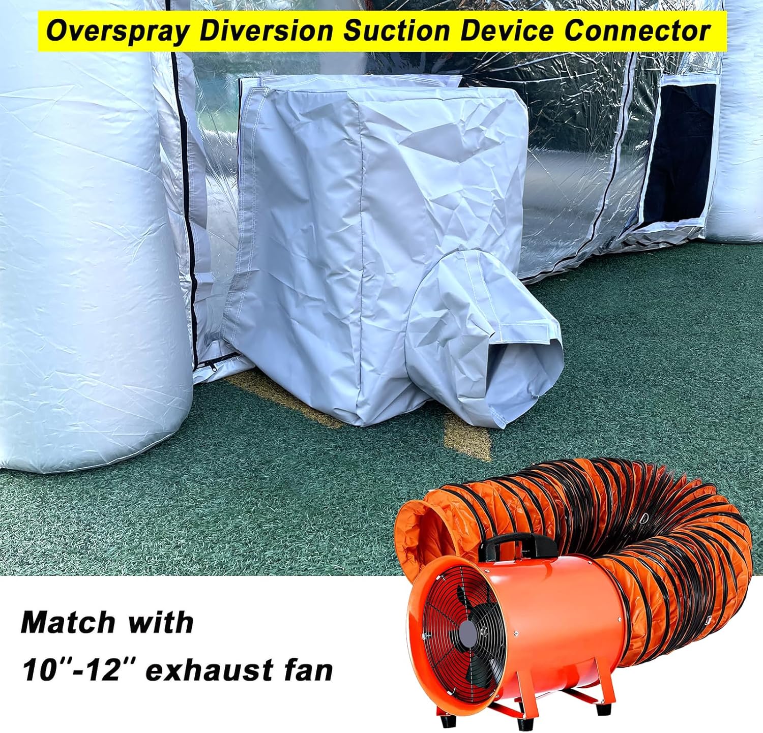 FLAPKWAN Overspray Exhaust Ventilation Device Connection with 12'' Exhaust Fan and 33ft Ducting Hose for Filtering Out Overspray Faster, Just Fits for FLAPKWAN Inflatable Paint Booth