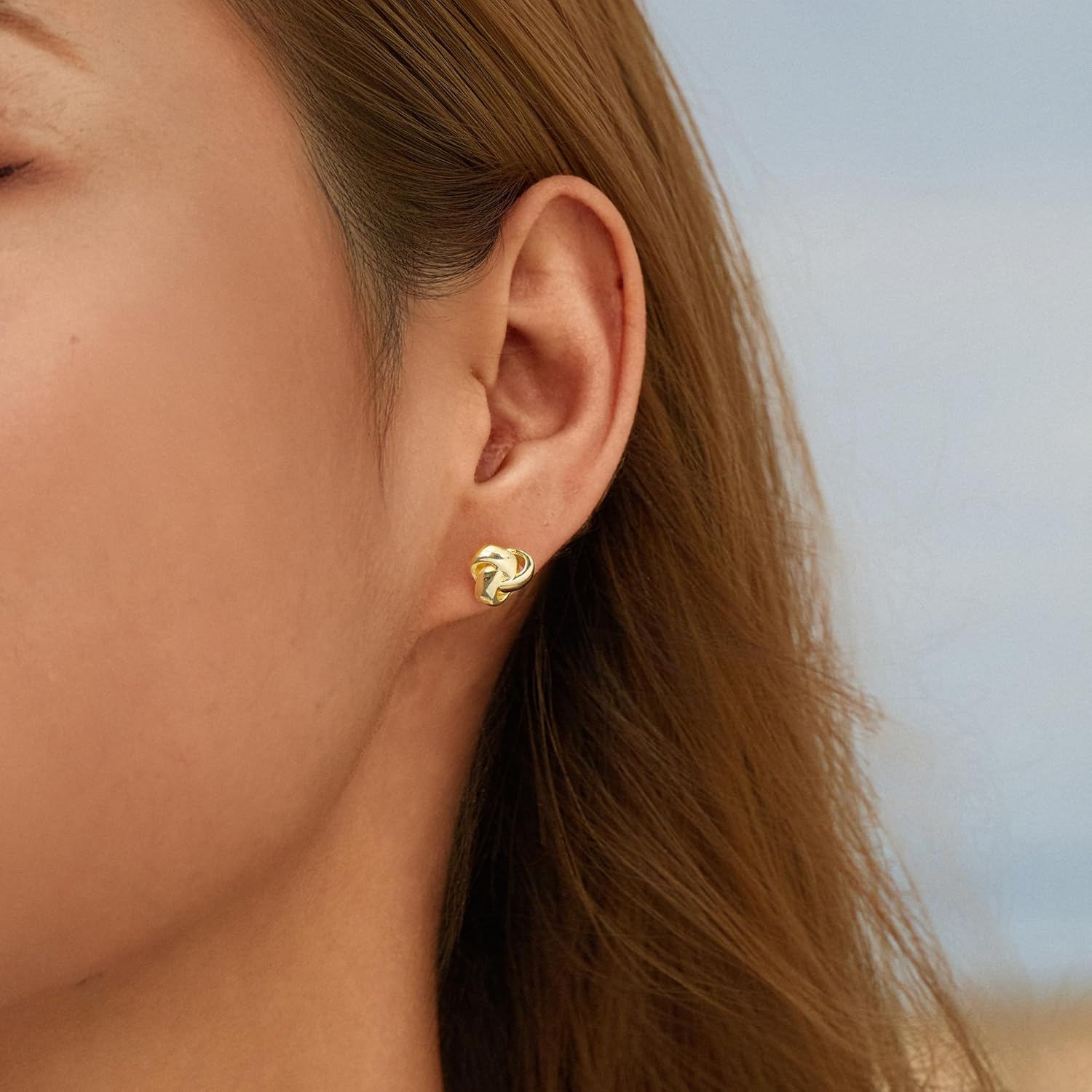CHIC & ARTSY Love Knot Earrings 18K Gold Plated 925 Sterling Silver Tri-tone White,Yellow,Love Knot Stud Earrings Dainty 8mm 10mm High Polished Stud Earrings for Women