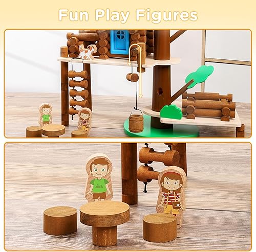 Miniatura 7 de SainSmart Jr. Juego de construcción de casa de árbol de madera de 2 niveles, regalo educativo para niños, juguete creativo STEM con cabañas y hojas